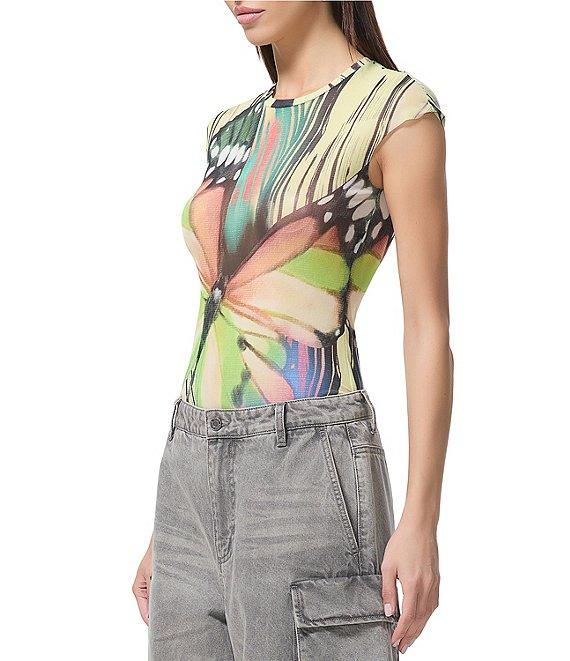 AFRM Nina Butterfly Printed Crewneck Short Sleeve Mesh Top Product Image