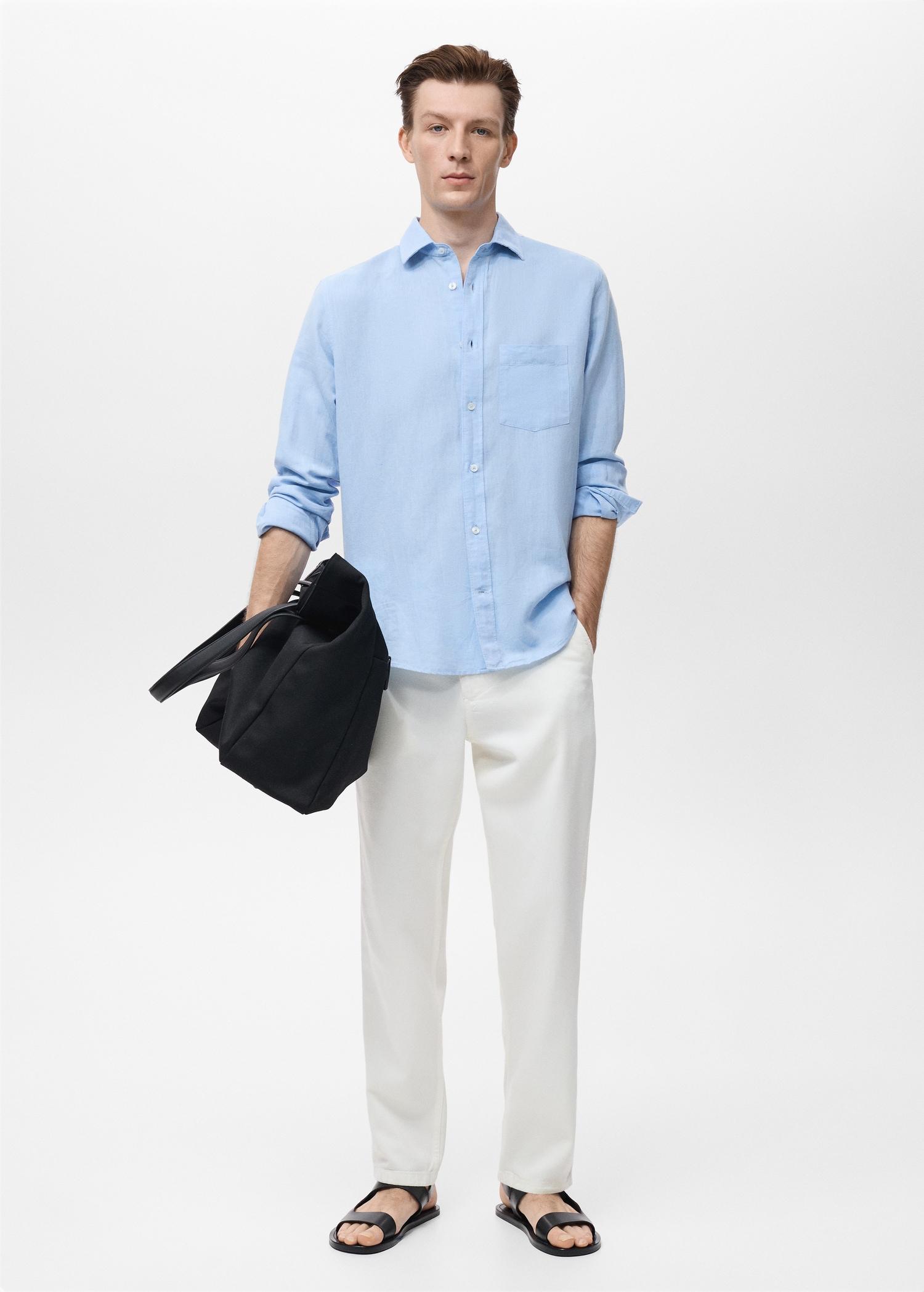 Pocket linen shirt - Men | MANGO USA Product Image