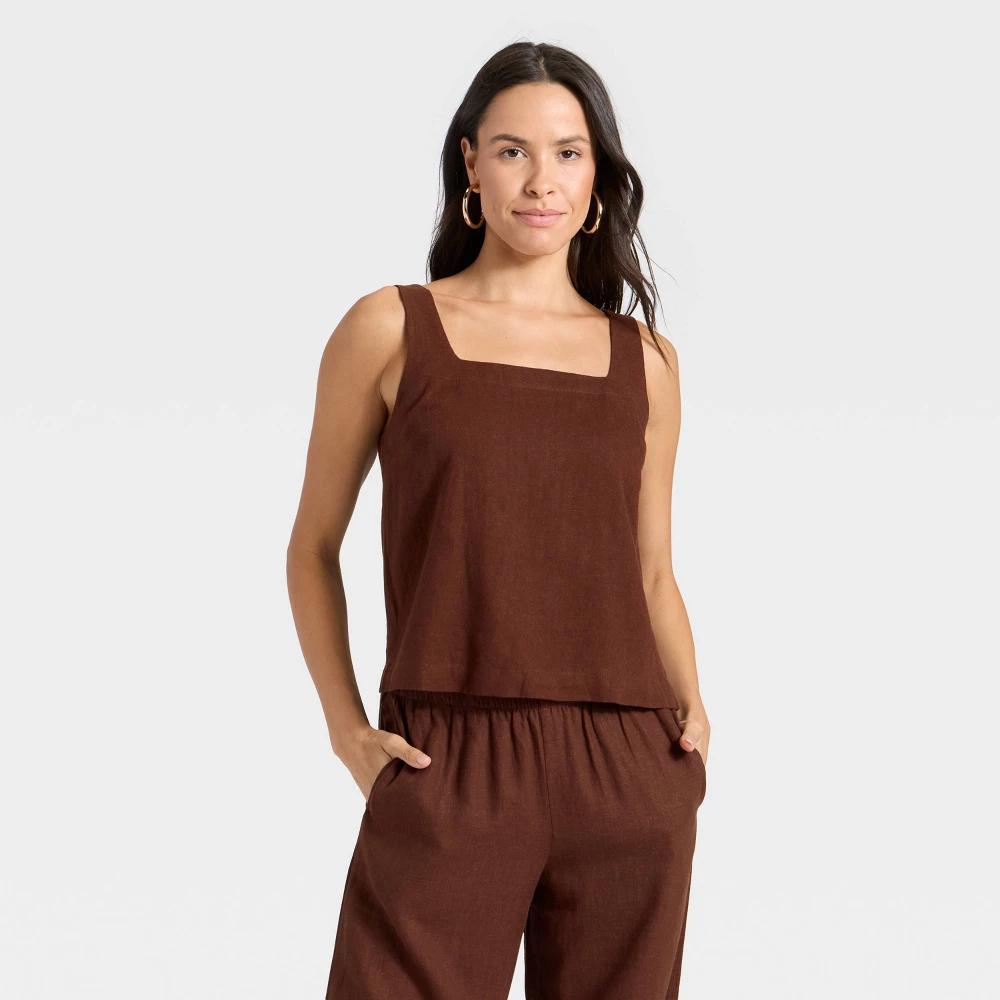 Women's Linen-Blend Tank Top - A New Day™ Brown XL Product Image
