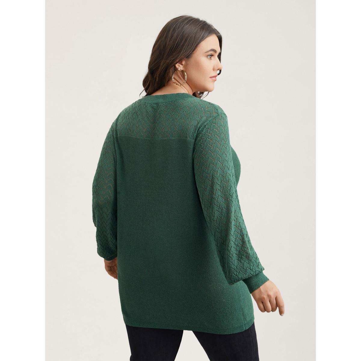 Plus Size Cut-Out Textured Ribbed Hem Pullover Truegreen Women Casual Loose Long Sleeve Round Neck Everyday Pullovers BloomChic 18-20/2X Product Image