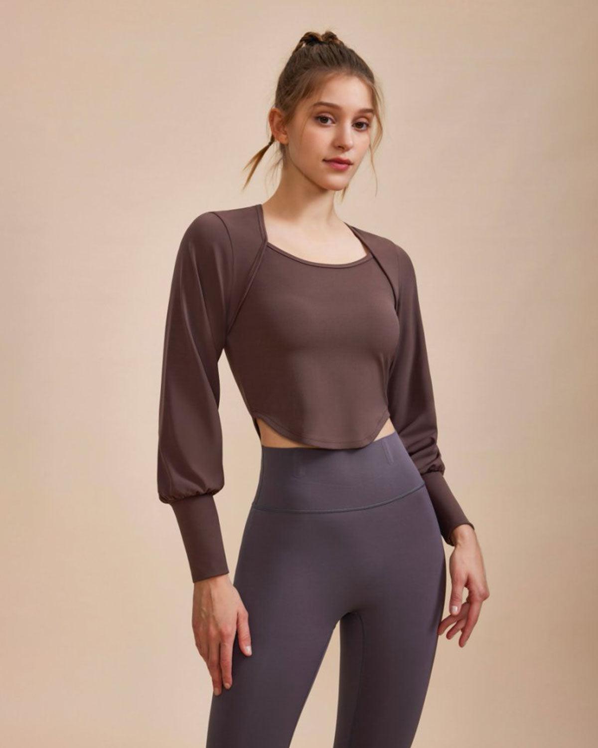 Coffee Round Neck Long Sleeve Top Product Image
