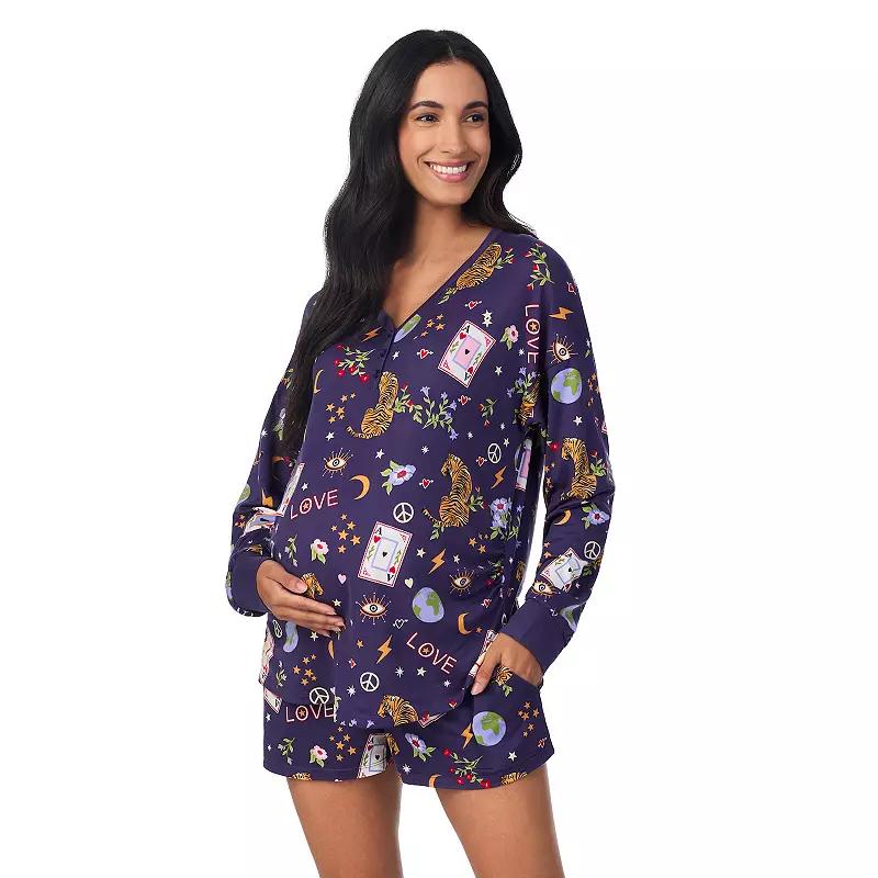 Maternity Beauty Sleep Social Long Sleeve Henley Pajama Top & Pajama Shorts Set, Women's,  Product Image