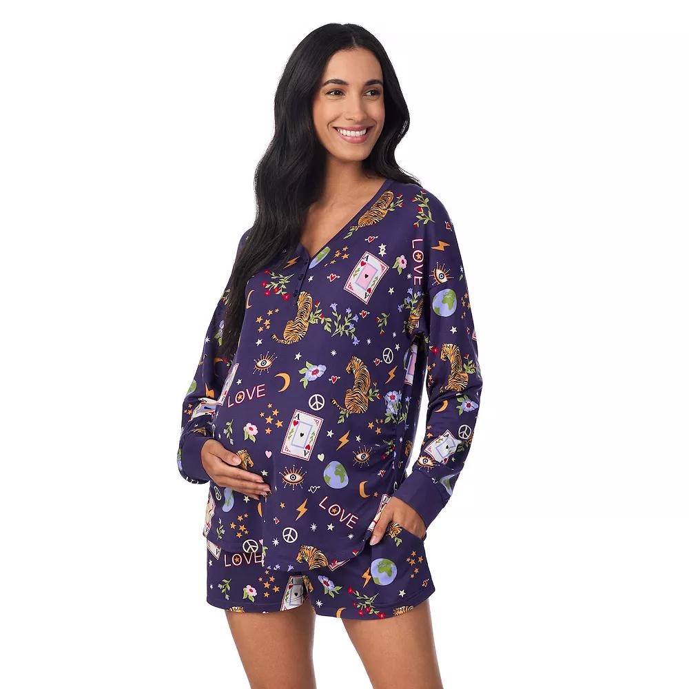 Maternity Beauty Sleep Social Long Sleeve Henley Pajama Top & Pajama Shorts Set, Women's,  Product Image