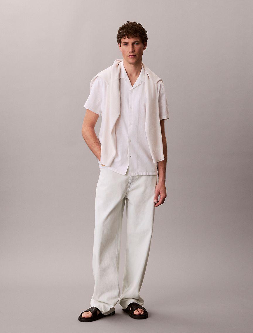 Linen Cotton Short Sleeve Button-Down Shirt Product Image