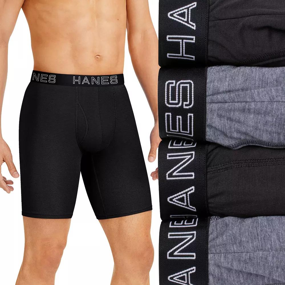 Men's Hanes® Ultimate 4-Pack ComfortFlex Fit Long Leg Boxer Briefs with Total Support Pouch,  Product Image