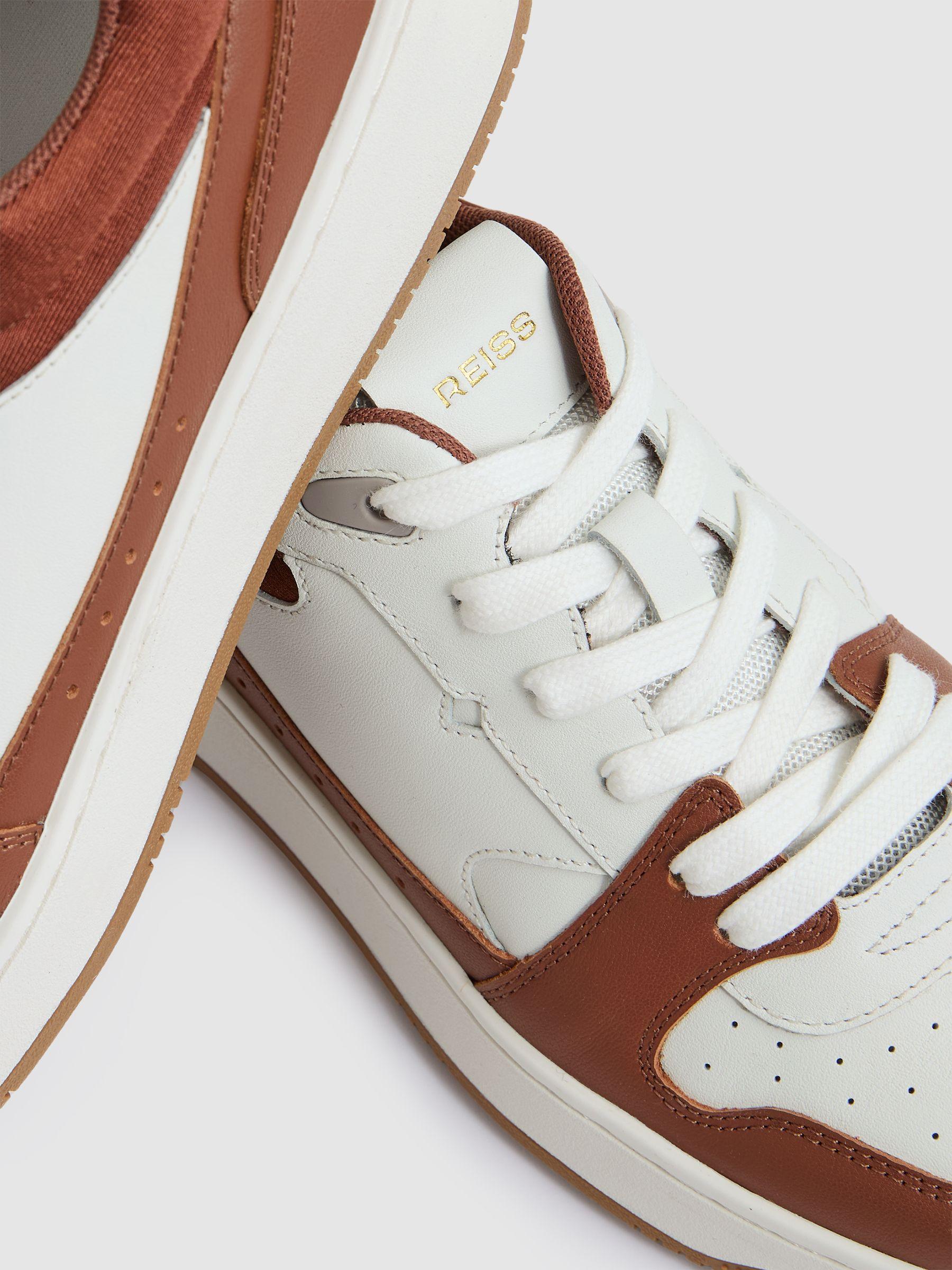 Leather Panelled Trainers in White/Tan Product Image