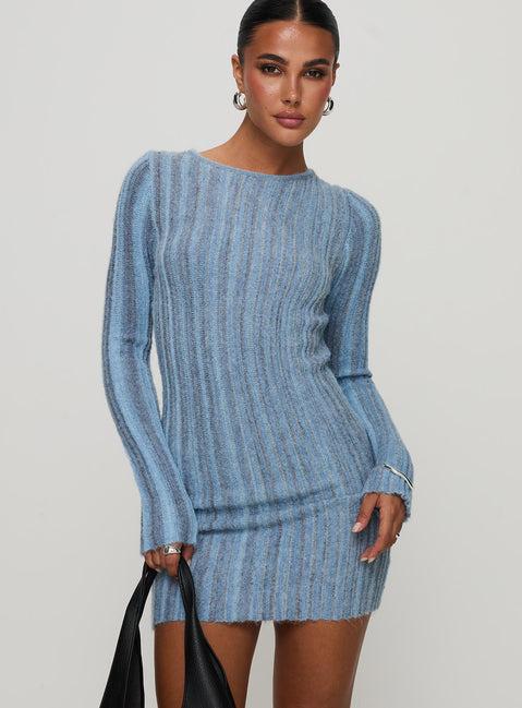 Postcodes Long Sleeve Mini Dress Blue Product Image