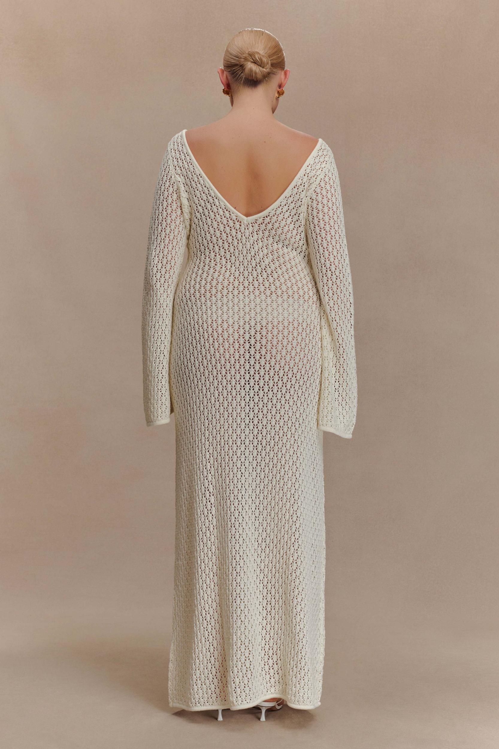 Kayleigh Crochet Fishtail Flare Sleeve Maxi Dress - White Product Image