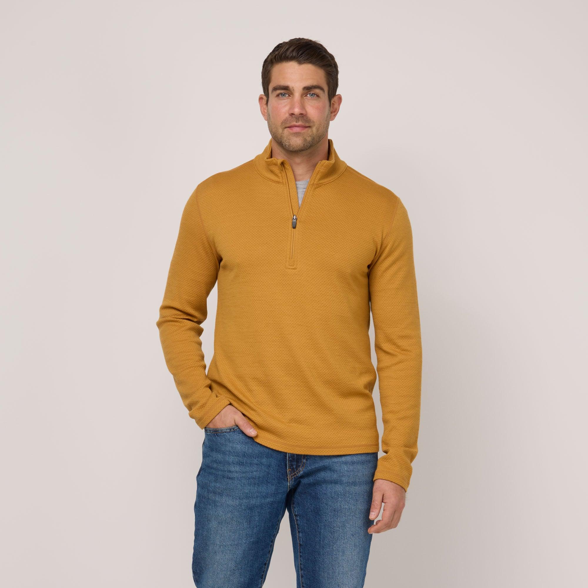 Merino Wool Honeycomb Quarter Zip | Ochre Product Image