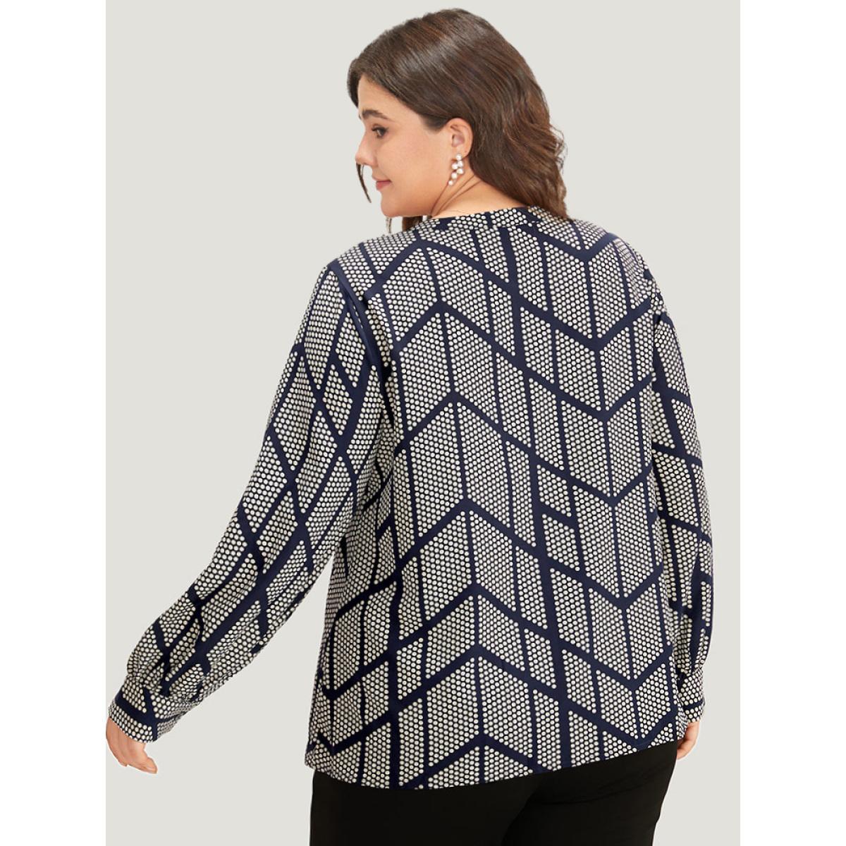 Plus Size Indigo Polka Dot Knot Neck Blouse Women Office Long Sleeve Tie Neck Work Blouses BloomChic 22-24/3X Product Image