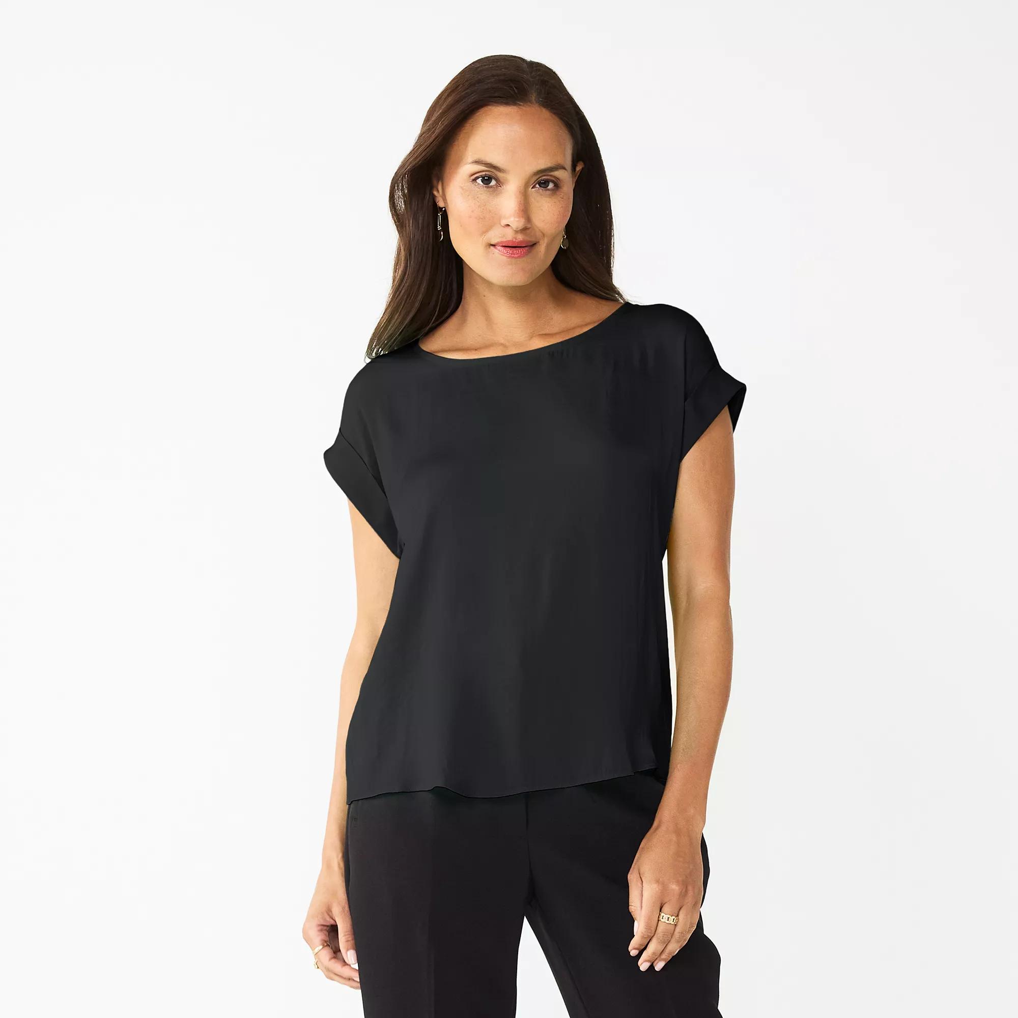 Petite Nine West Short Sleeve Silky Tee, Women's,  Product Image