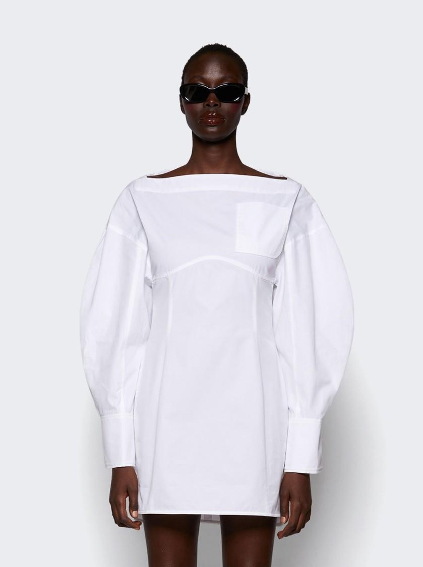 JACQUEMUS La Casaco Long Sleeve Cotton Shirtdress In White Product Image