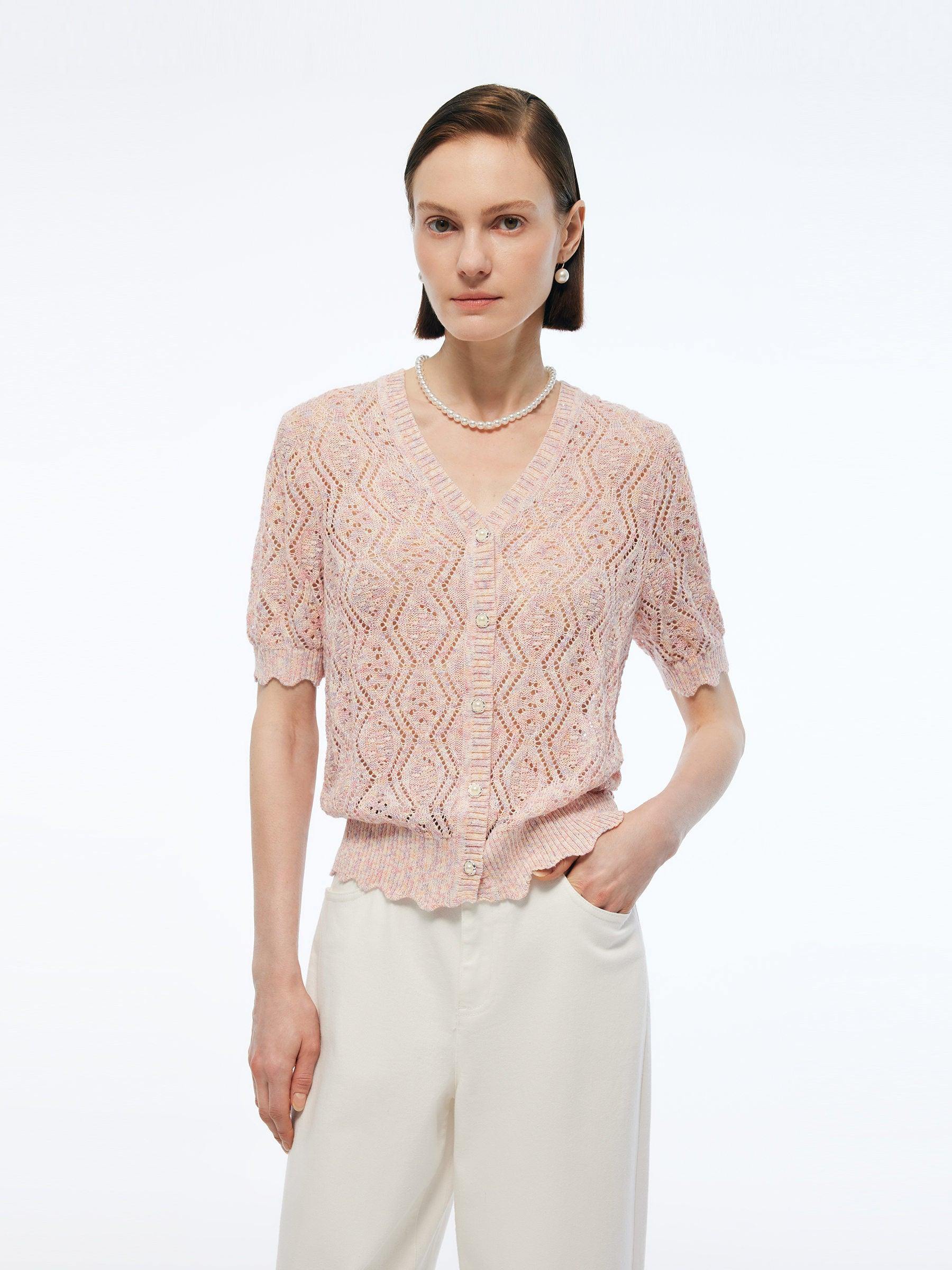 Openwork Sequins Women V-Neck Cardigan Product Image