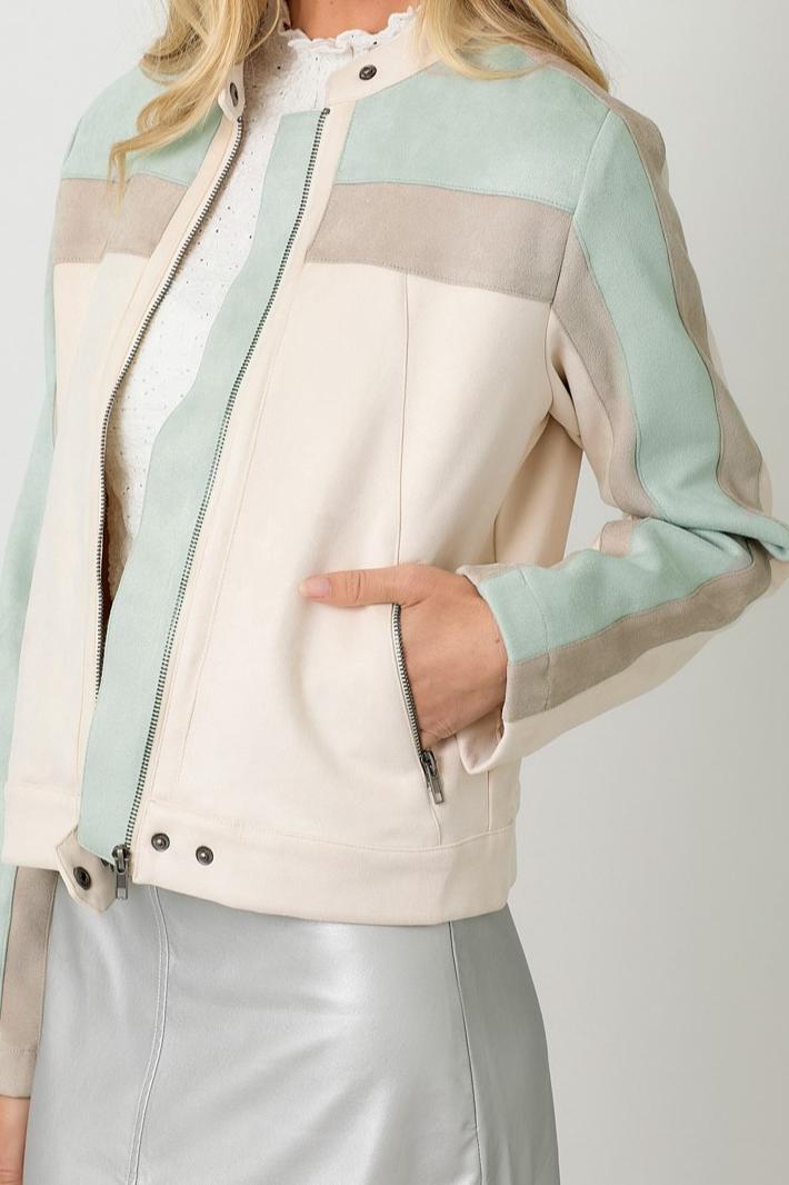Color Blocked Moto Jacket Product Image
