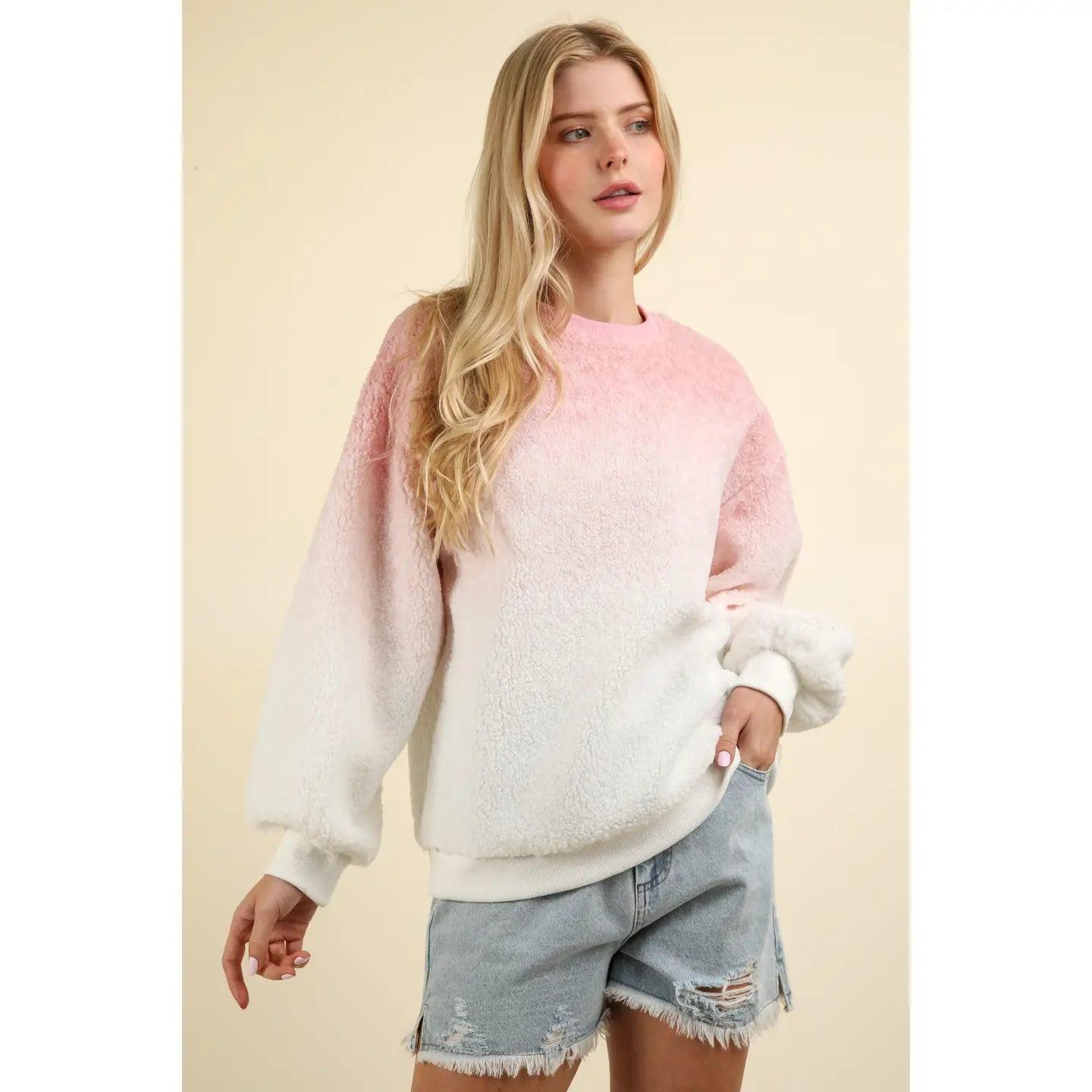 Pink Fleece Warm Cozy Ombre Oversized Knit sweater Product Image