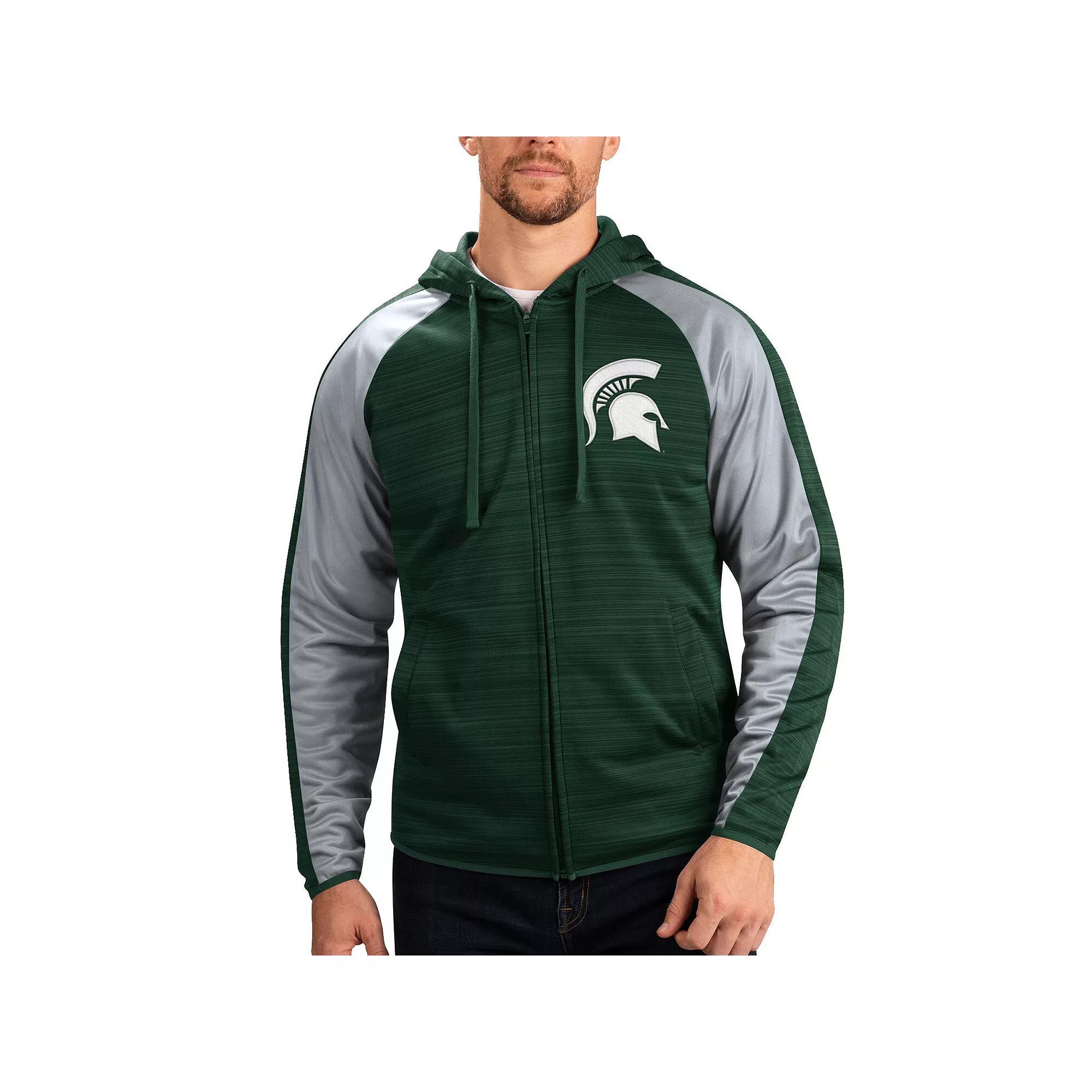 Men's G-III Sports by Carl Banks Green Michigan State Spartans Neutral Zone Raglan Full-Zip Track Jacket Hoodie,  Product Image