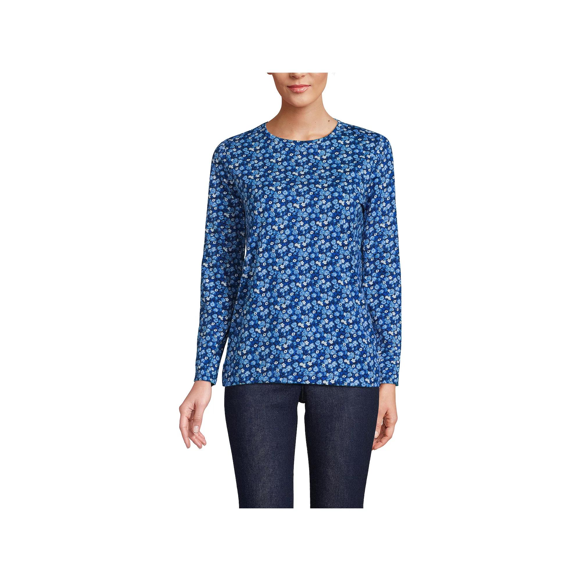 Petite Lands' End Relaxed-Fit Supima Long Sleeve Cotton Crewneck Tee, Women's,  Product Image