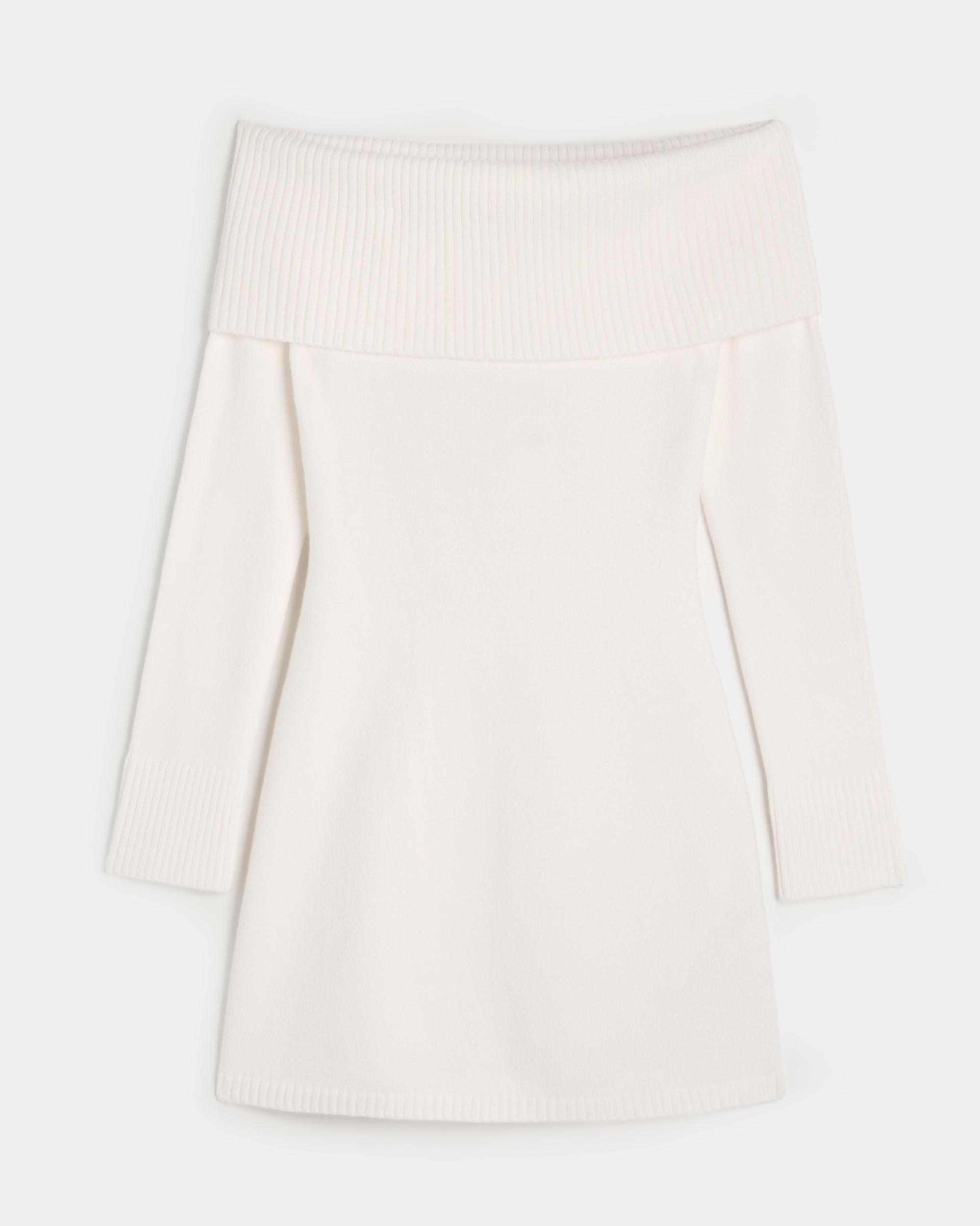 Off-the-Shoulder Skater Sweater Dress Product Image