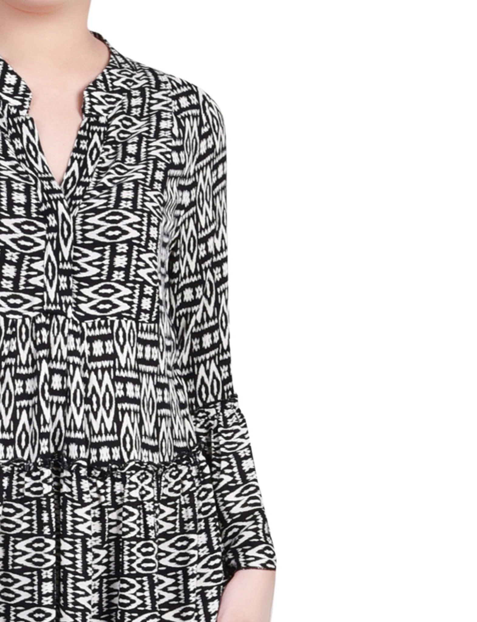 Tribal Black 3/4 Sleeve Tiered Dress - Petite Product Image