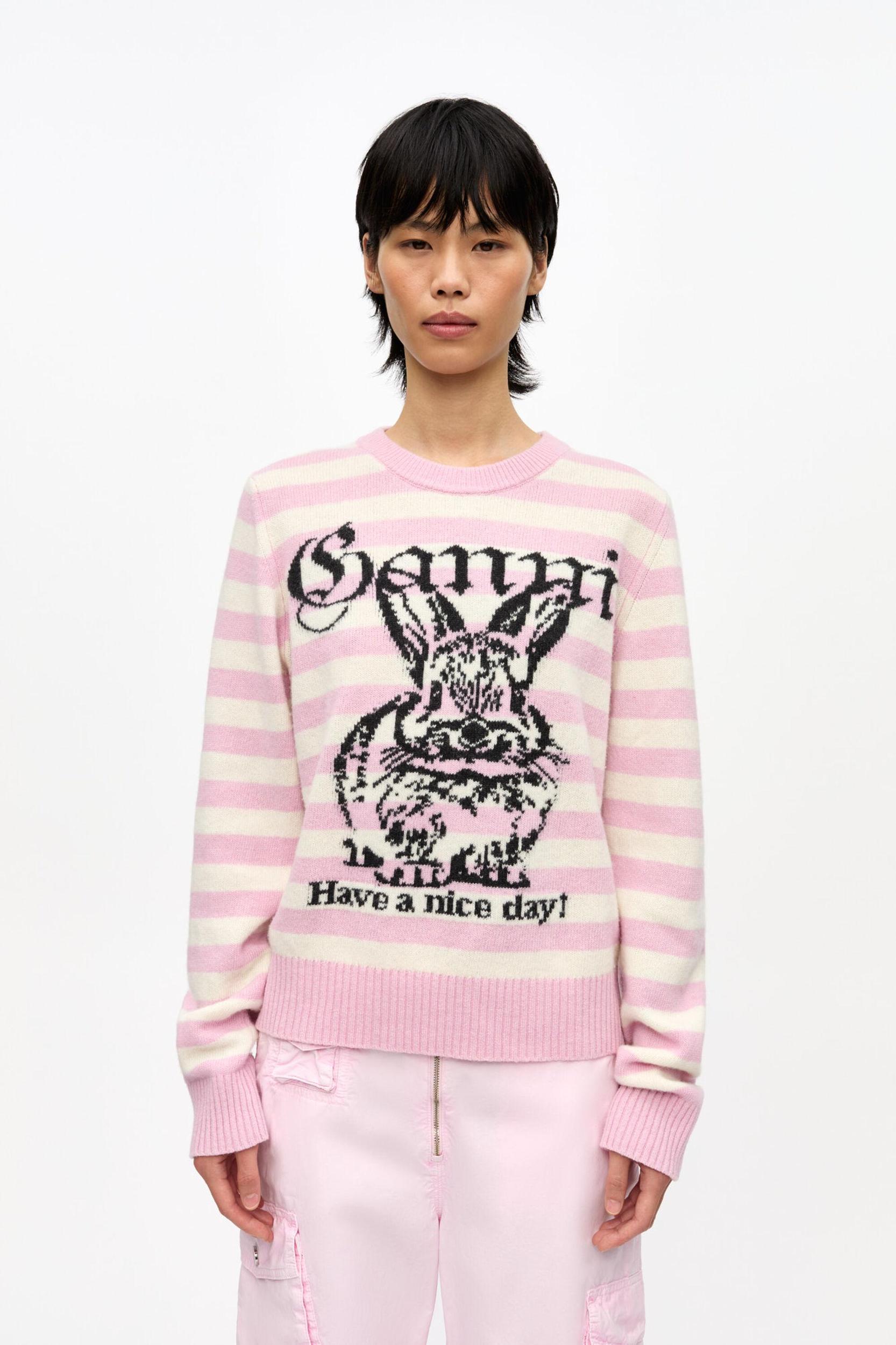 Striped Graphic Wool Bunny Sweater Product Image