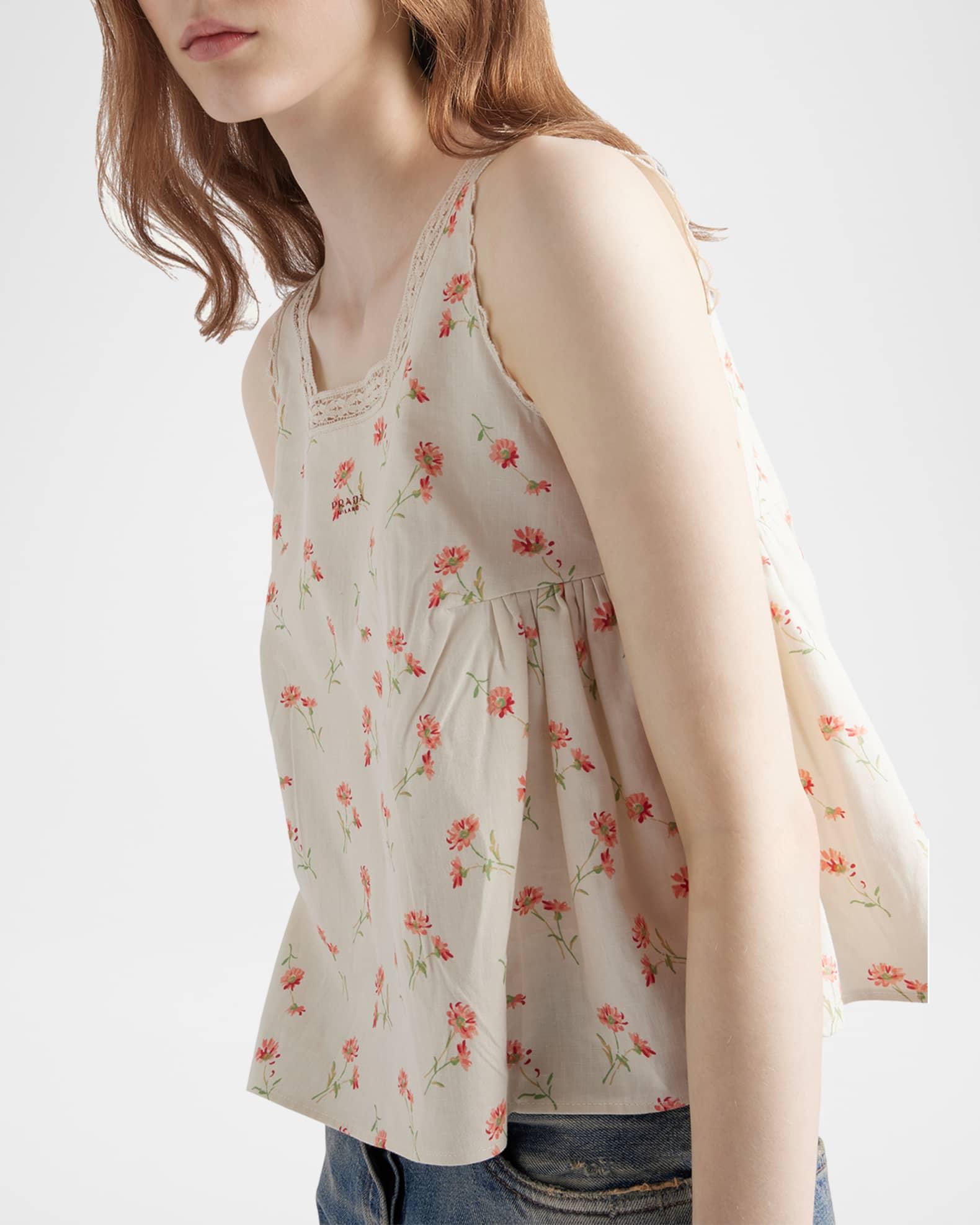 Floral-Print Linen Sleeveless Babydoll Top Product Image