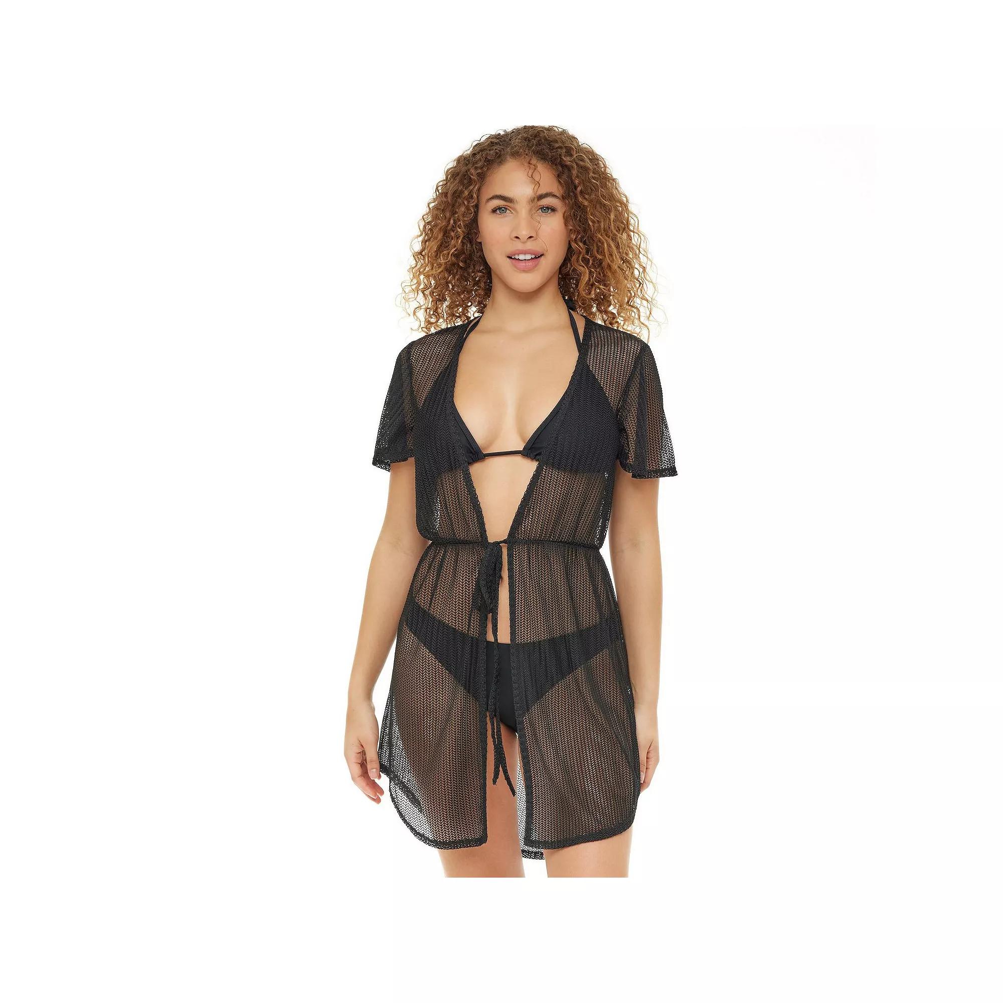 Women's Jordan Taylor Tassel-Trim Swim Cover-Up Duster, Size: Medium, Black Product Image