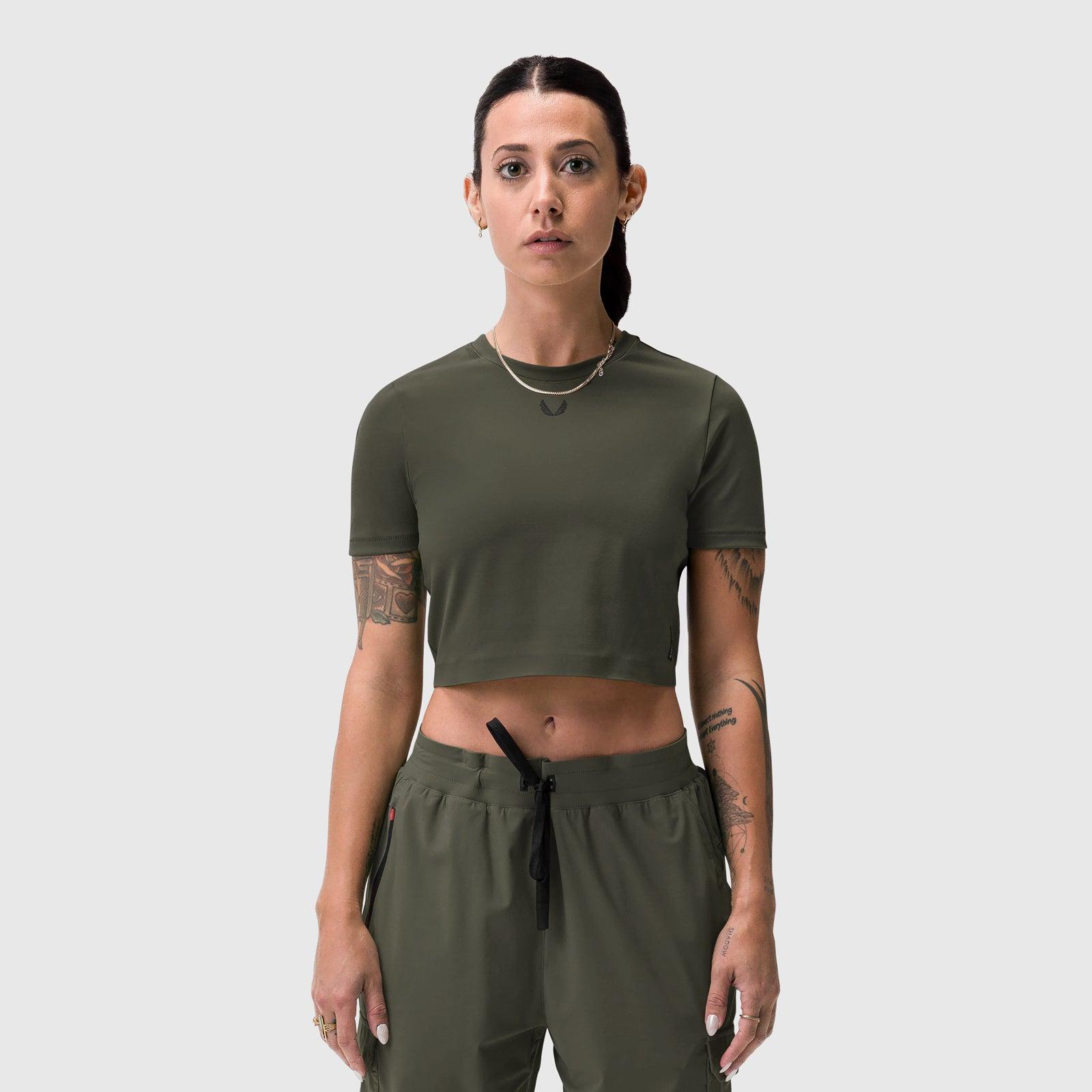 W019. Lycra® Cropped Tee - Olive Product Image