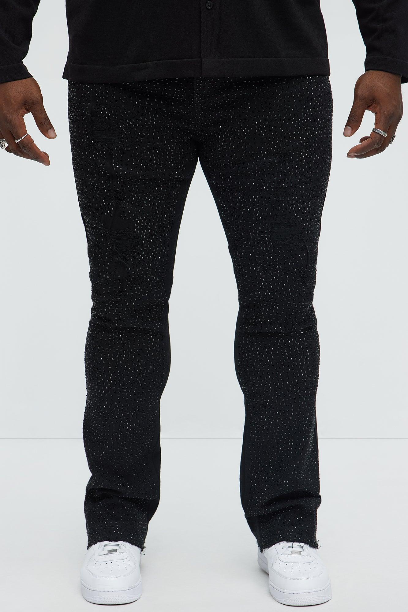 Stacked Skinny Flare On My Bling Distressed Jeans - Black Male Product Image