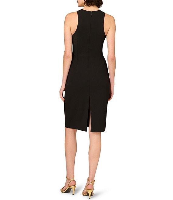 Aidan Mattox Round Neck Sleeveless Beaded Floral Crepe Sheath Dress Product Image