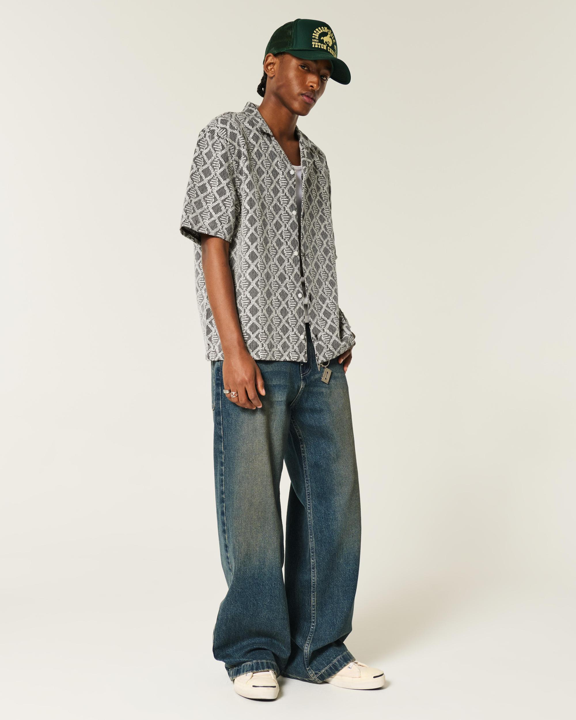 Boxy Short-Sleeve Crochet-Style Shirt Product Image