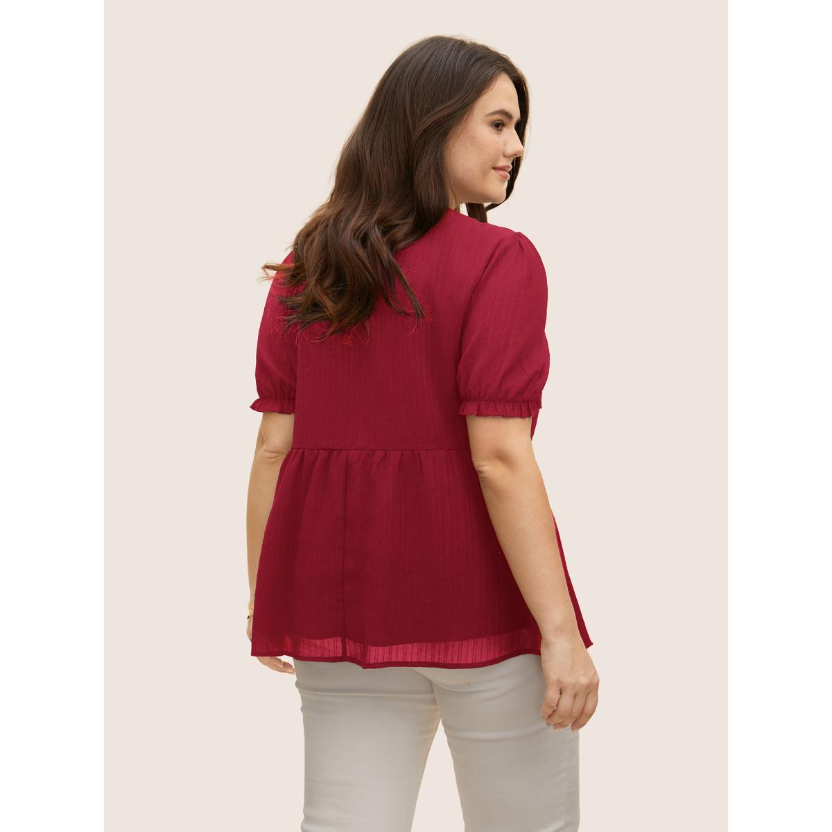 Plus Size Scarlet Lace Panel Knot Neck Lantern Sleeve Blouse Women Elegant Short sleeve V-neck Everyday Blouses BloomChic 30/6X Product Image