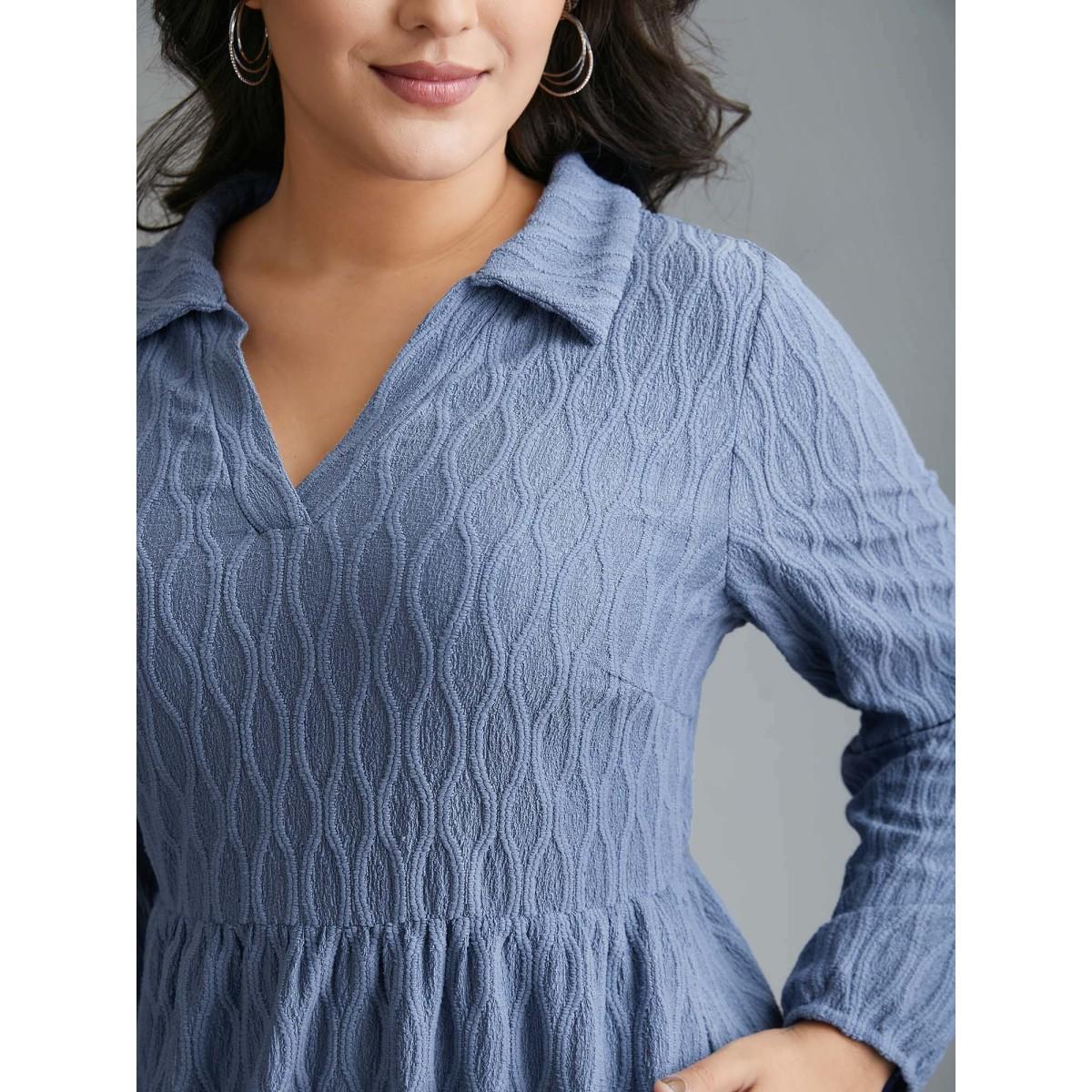 Plus Size Textured Pocketed Collared Midi Dress Stone Women Casual Texture Knit Dresses Bloomchic 22-24/3X Product Image