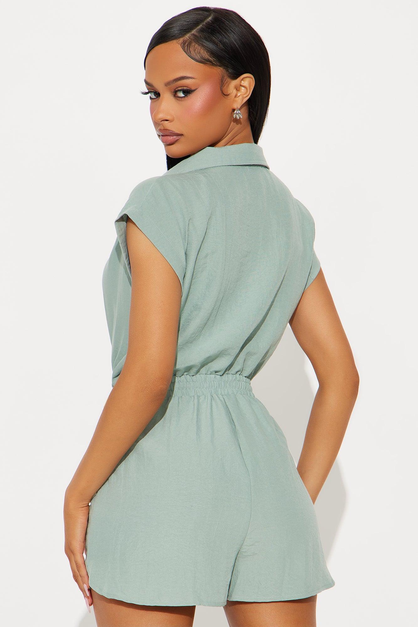 Monique Collar Romper  - Sage Product Image
