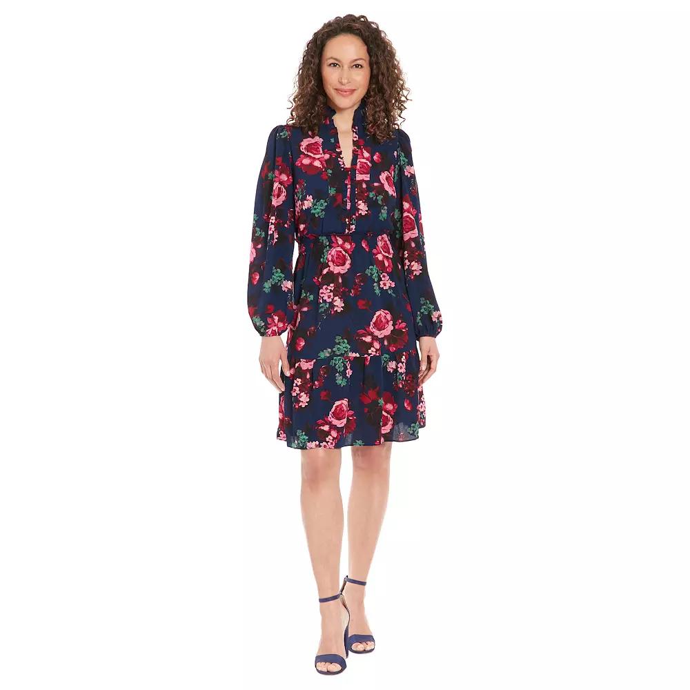 Women's London Times Smocked Waist Tiered Mini Dress, Size: 8, Blue Pink Product Image