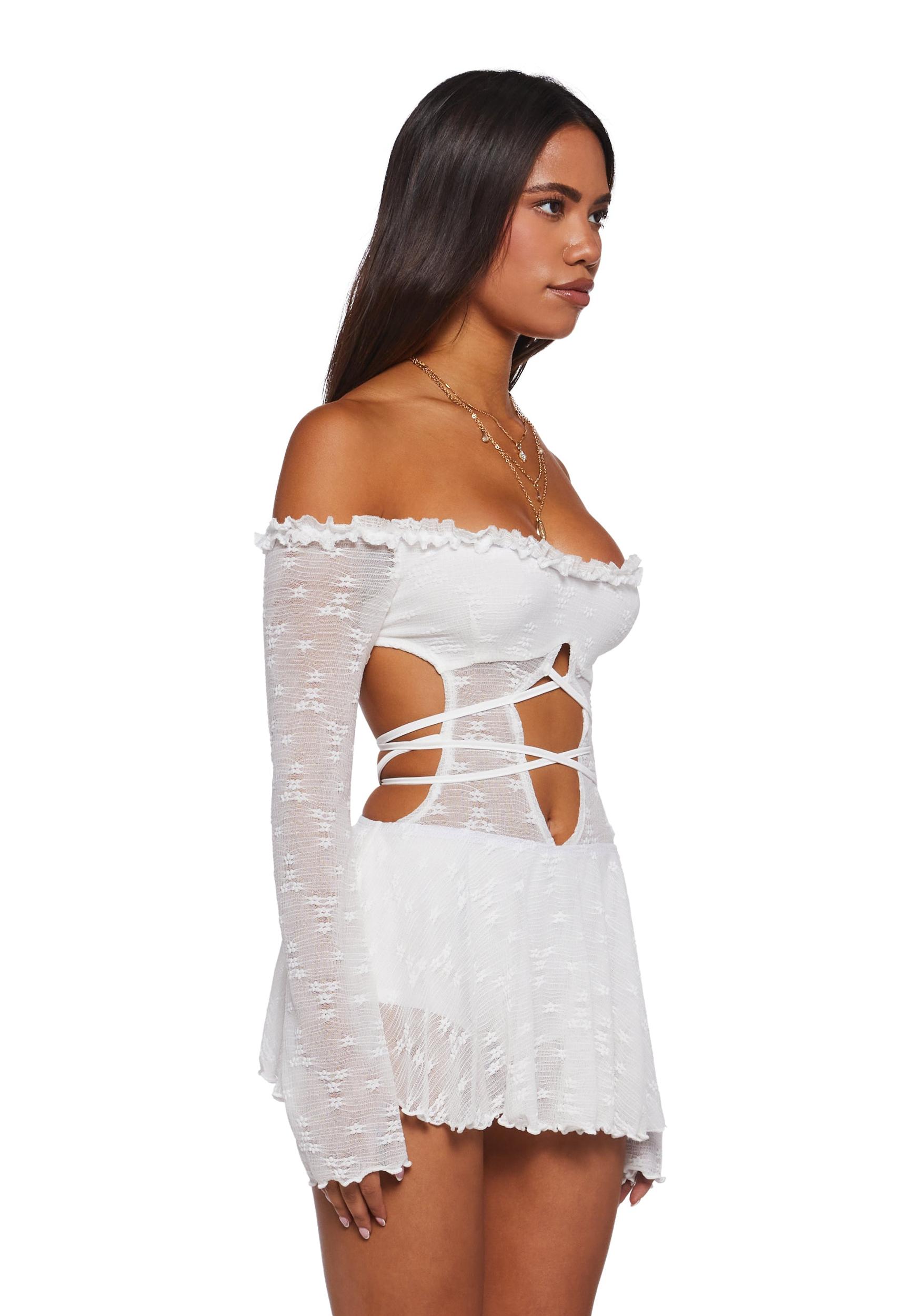 Womens Sexy Floral Lace Up Mini Dress - White Product Image