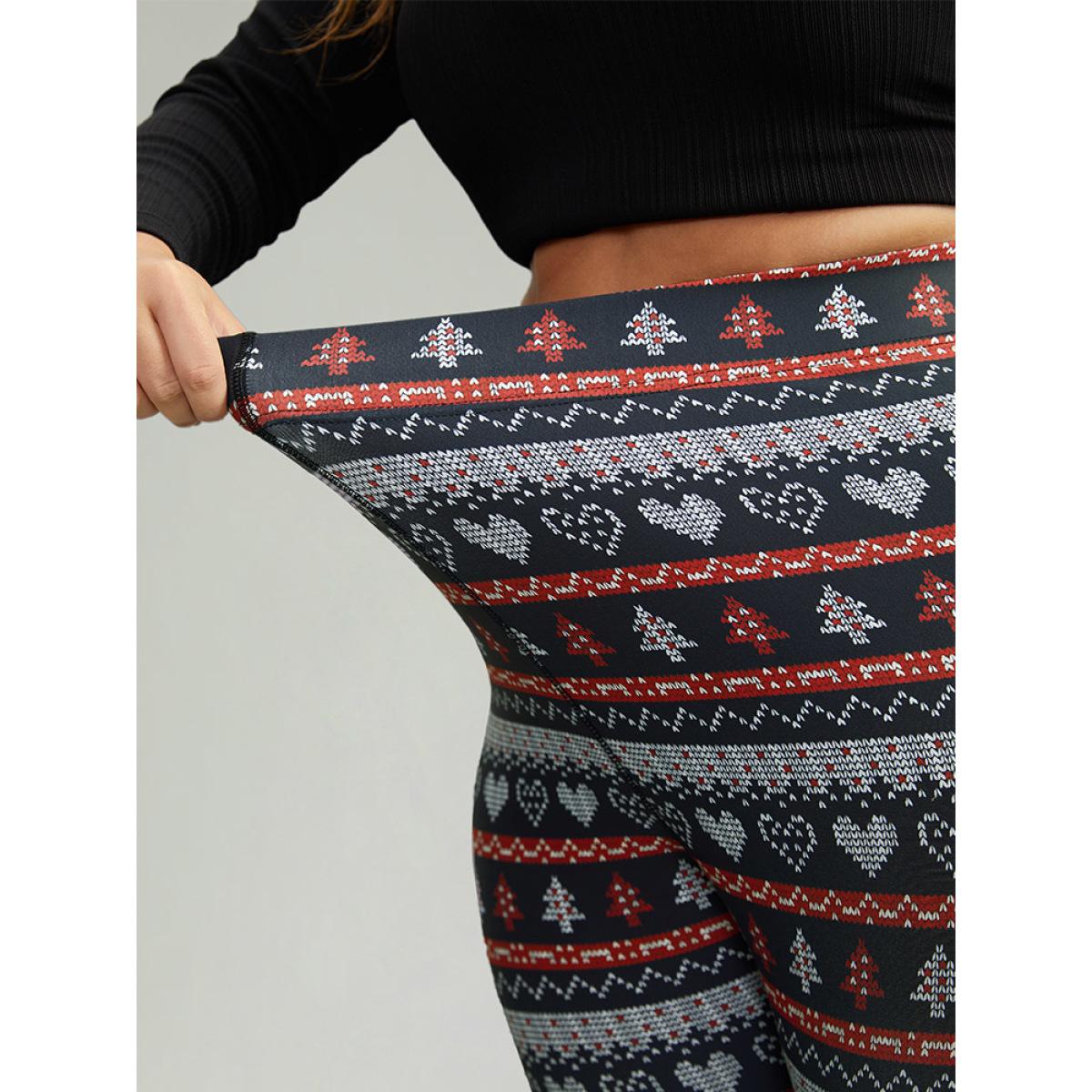 Plus Size Christmas Print Mid Rise Skinny Leggings Women BlackFlower Casual High stretch Skinny Mid Rise Festival-Christmas Leggings BloomChic 12/L Product Image