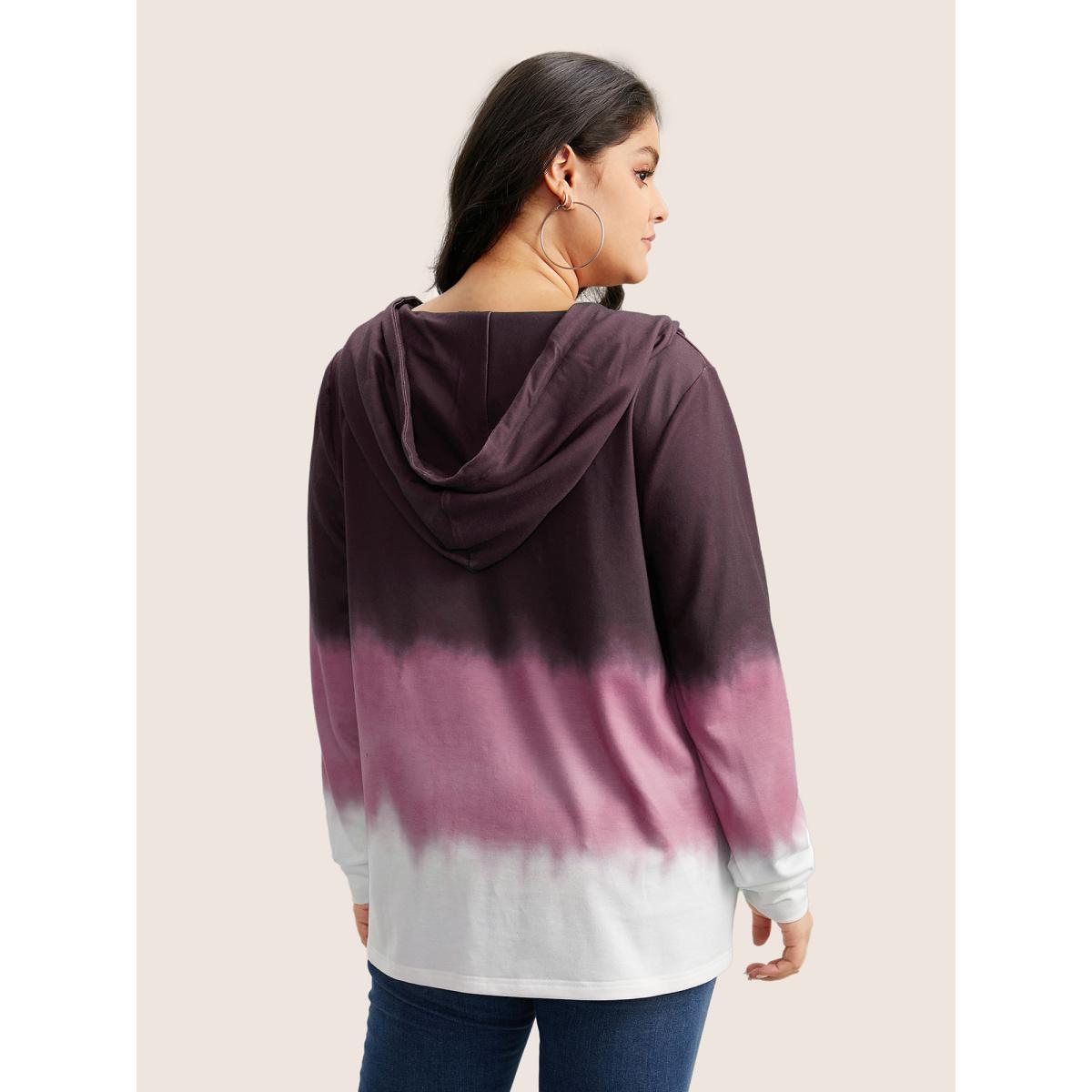 Plus Size Tie Dye Button Up Hooded Drawstring Sweatshirt Women Purple Casual Button Hooded Everyday Sweatshirts BloomChic 22-24/3X Product Image
