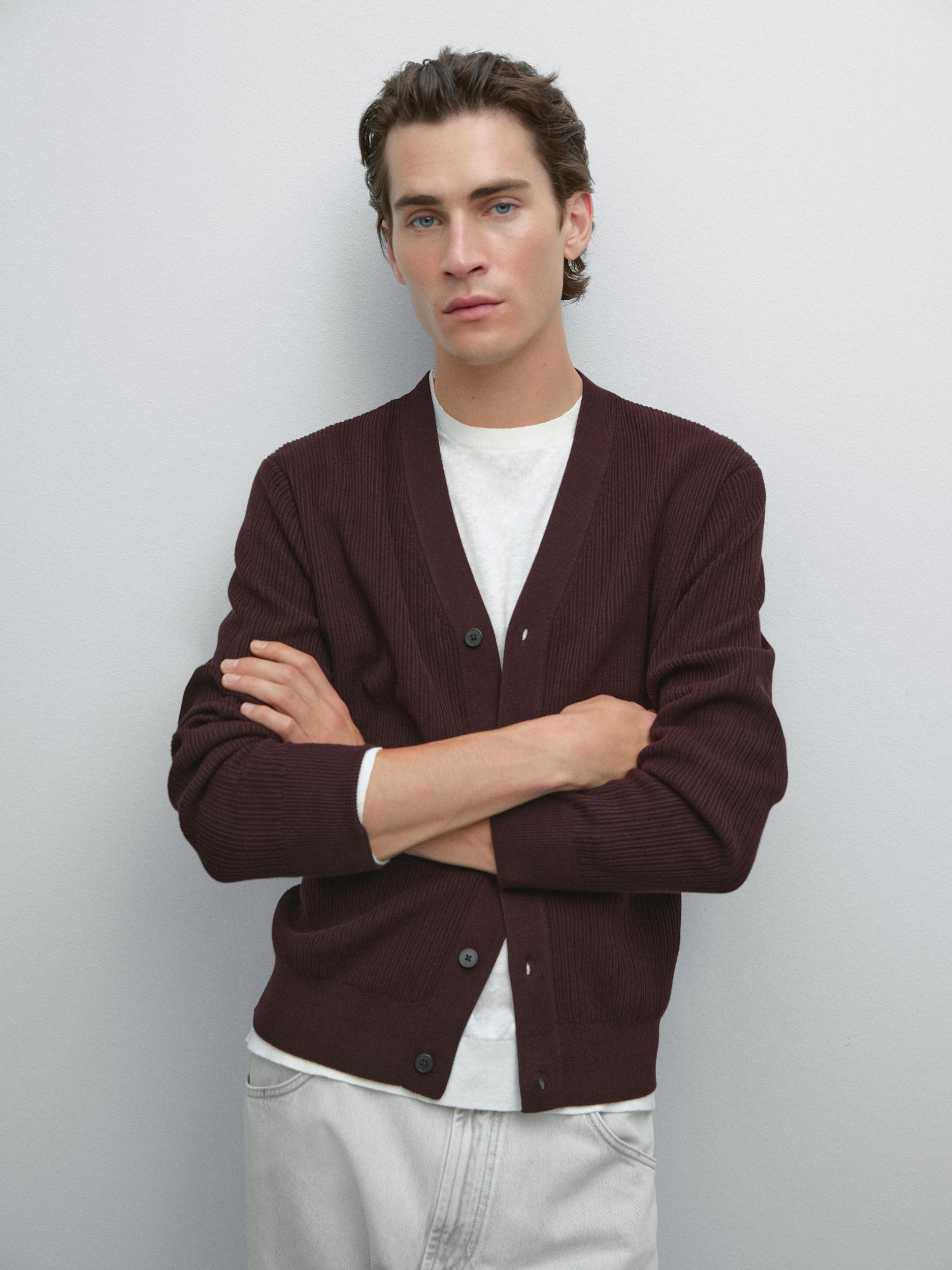 100% cotton textured knit cardigan Product Image