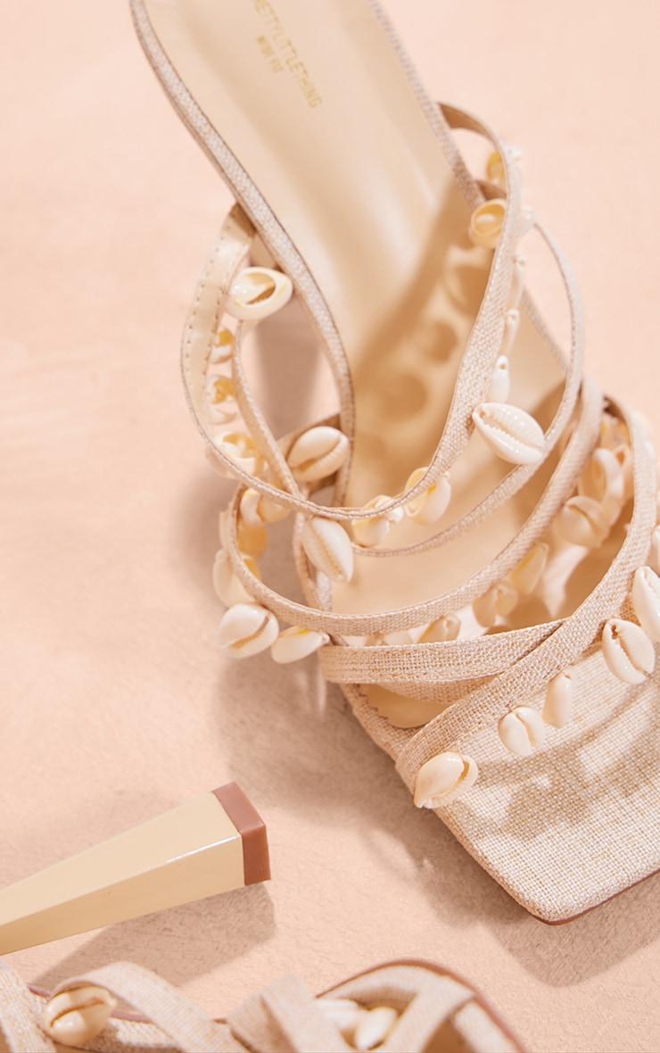 Natural Wide Fit Linen Square Toe Shell Strap High Heeled Sandals Product Image