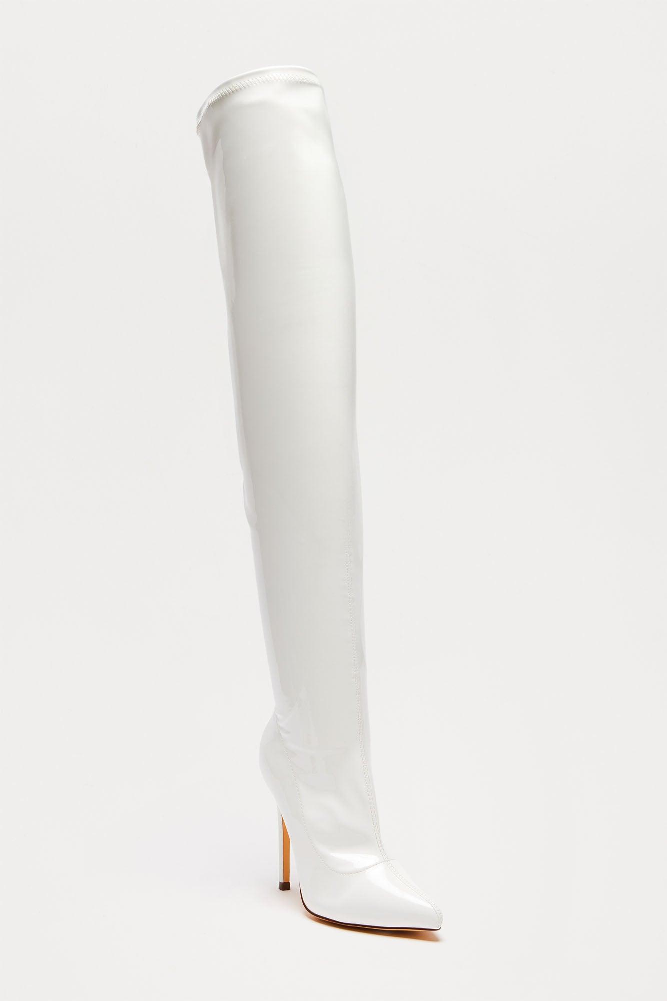 After Dark Over The Knee Boots - White Product Image