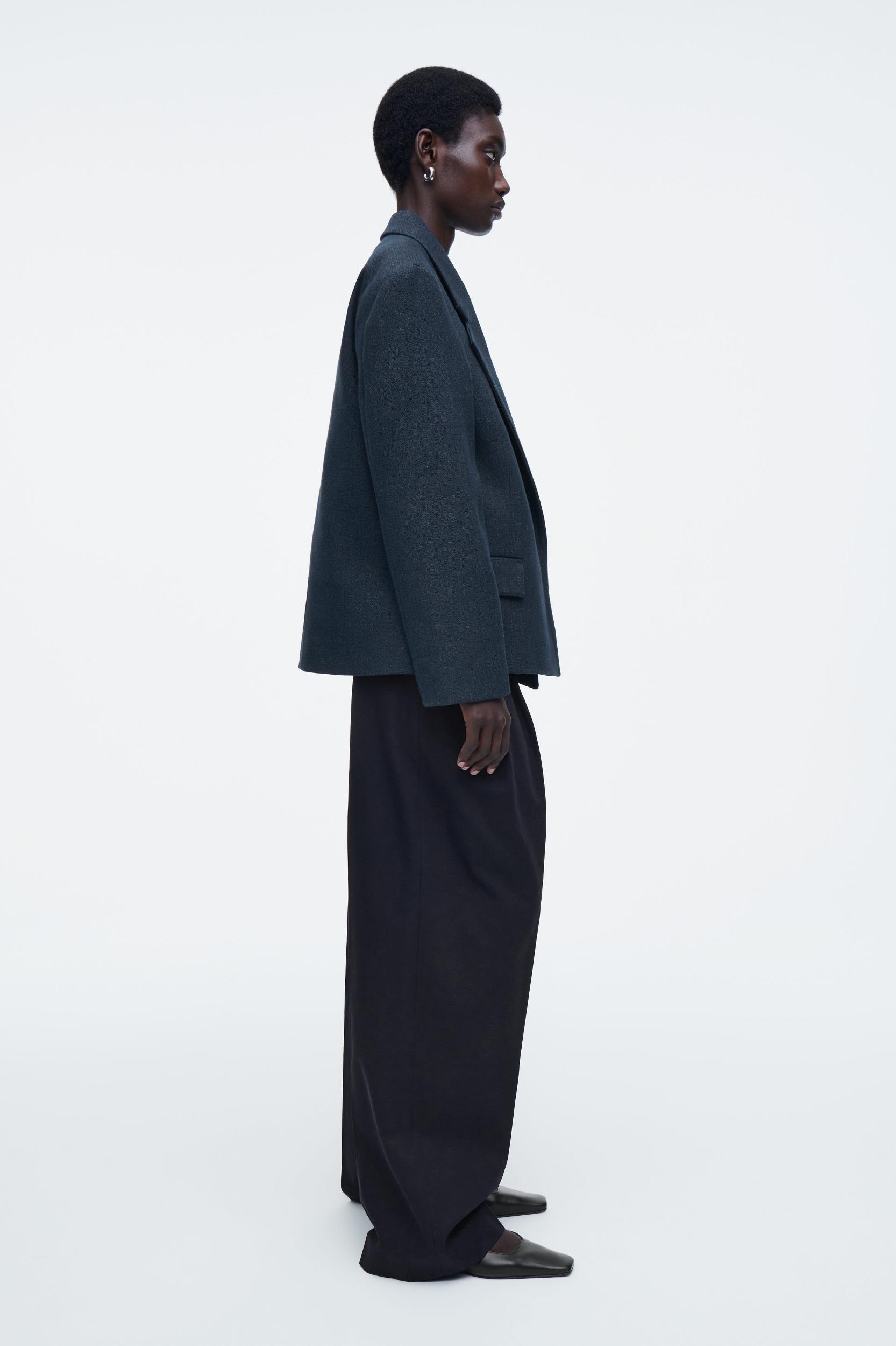 OVERSIZED EXAGGERATED-SHOULDER DENIM-LOOK BLAZER Product Image