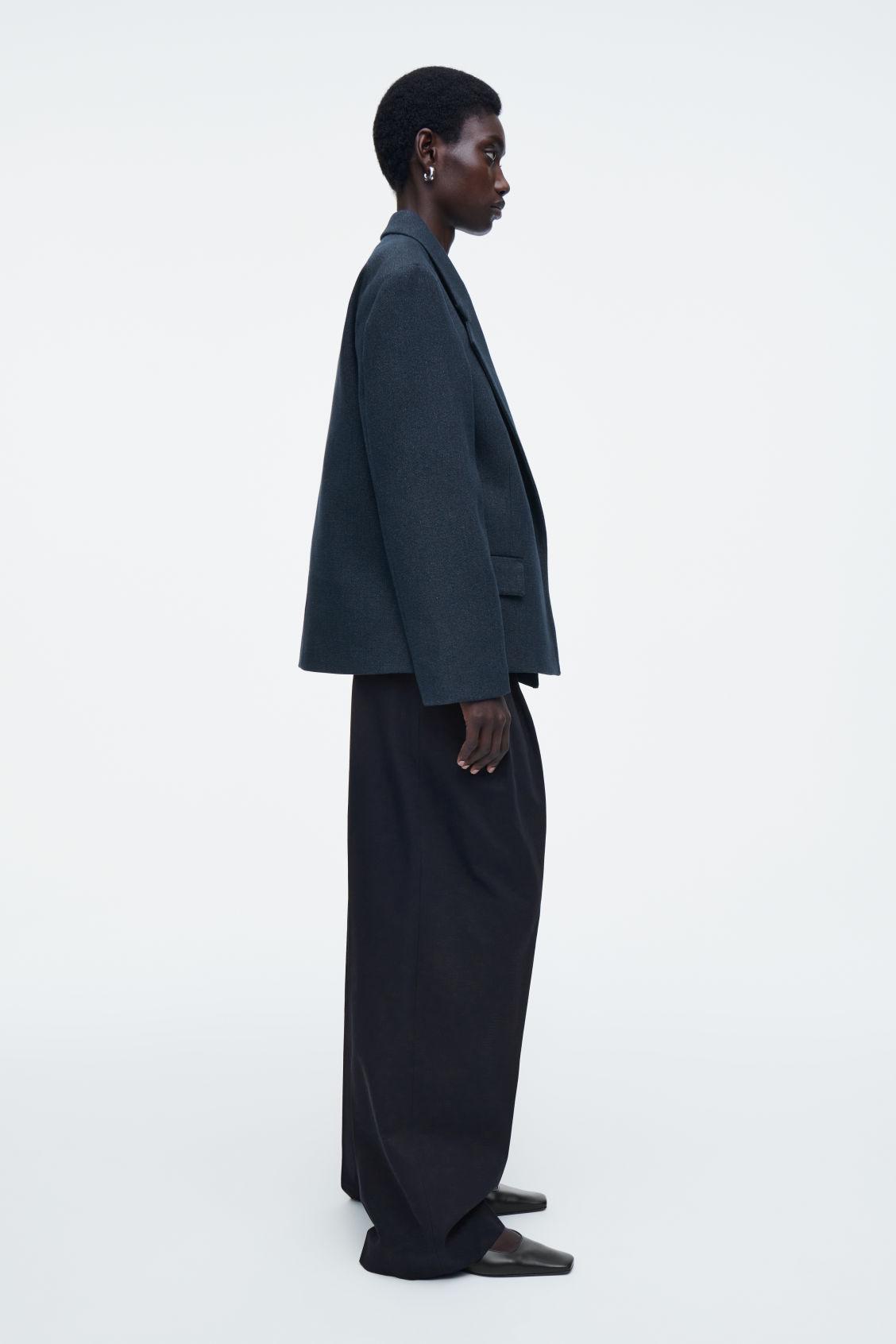 OVERSIZED EXAGGERATED-SHOULDER DENIM-LOOK BLAZER Product Image