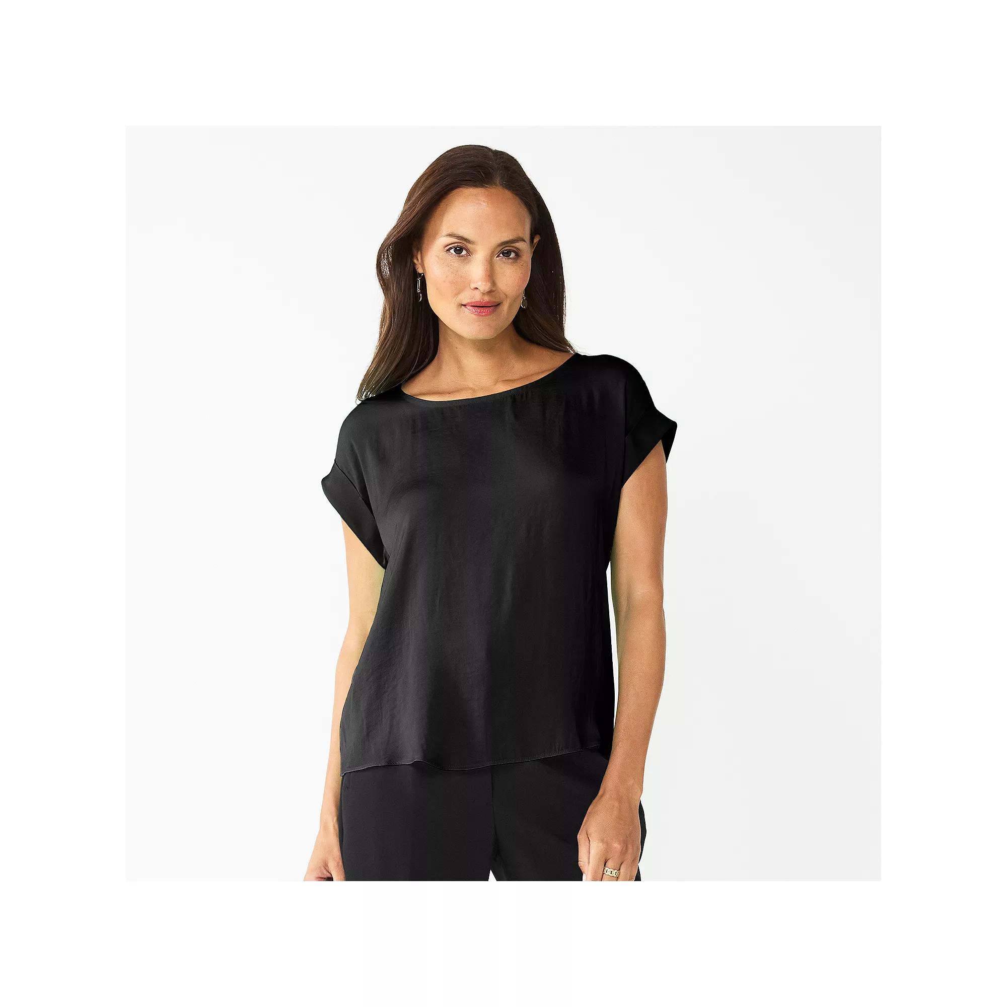 Women's Nine West Roll Cuff Woven Tee,  Product Image