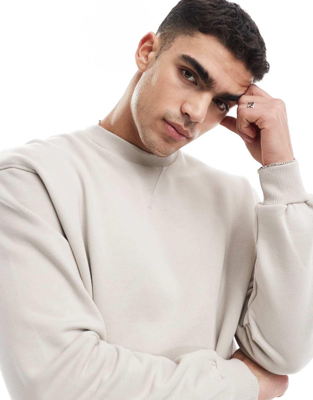 ASOS DESIGN premium heavyweight oversized sweatshirt 400gsm in beige Product Image