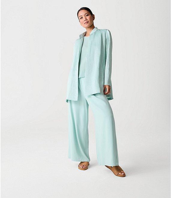 Eileen Fisher Silk Satin Stand Collar Long Sleeve Open Front Jacket Product Image