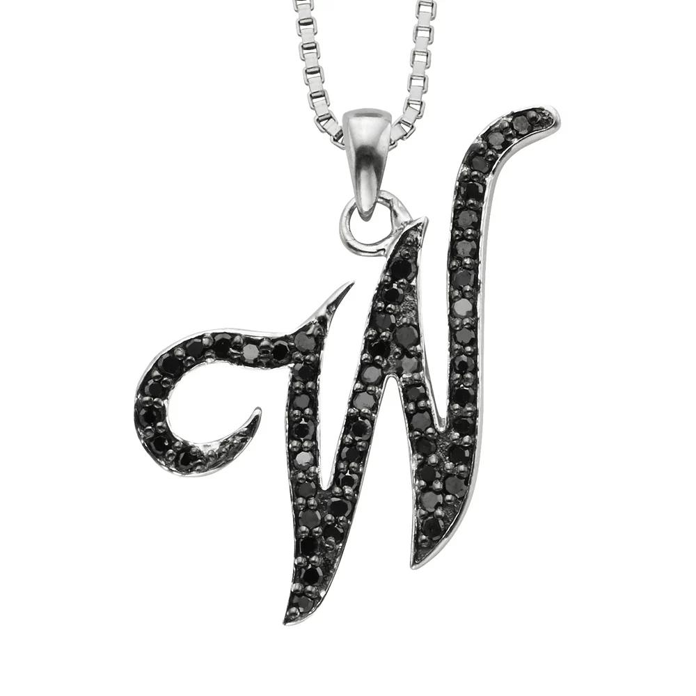 Jewelexcess Sterling Silver 1/4-ct. T.W. Black Diamond Initial Pendant, Women's,  Product Image
