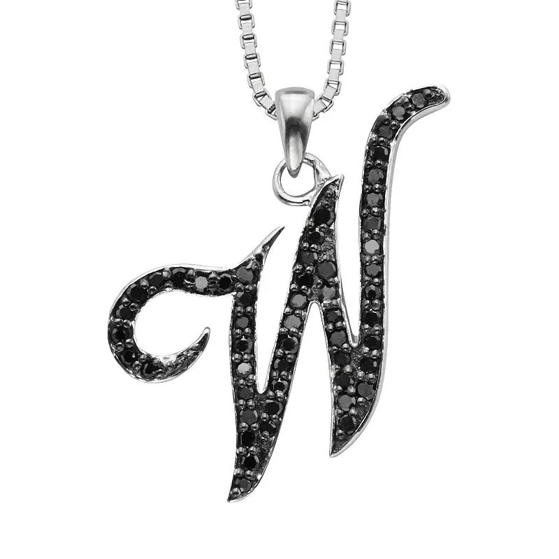 Jewelexcess Sterling Silver 1/4-ct. T.W. Black Diamond Initial Pendant, Women's,  Product Image
