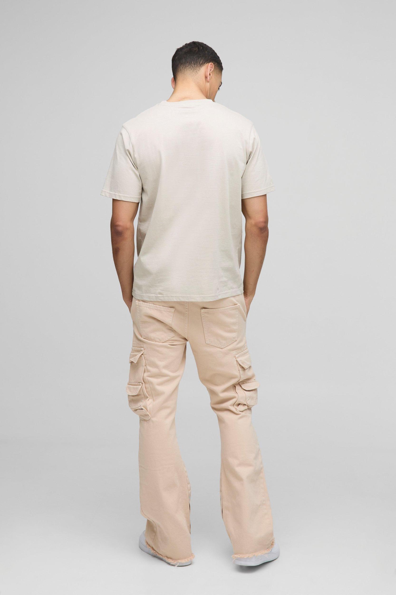 Popper Hem Multi Cargo Pocket Relaxed Fit Flared Jeans | boohooMAN USA Product Image