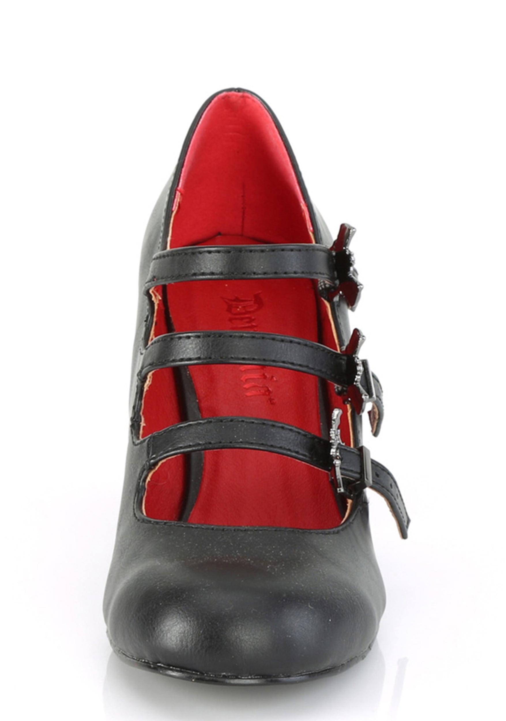 Demonia Vivika 38 Mary Jane Heels With Bat Buckles - Black Vegan Leather Product Image