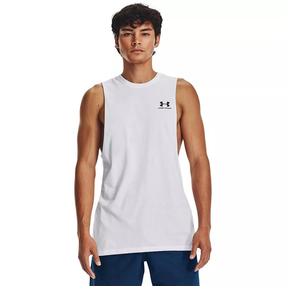 Men's Under Armour Left Chest Cut-Off Tank, Size: Medium, White Product Image